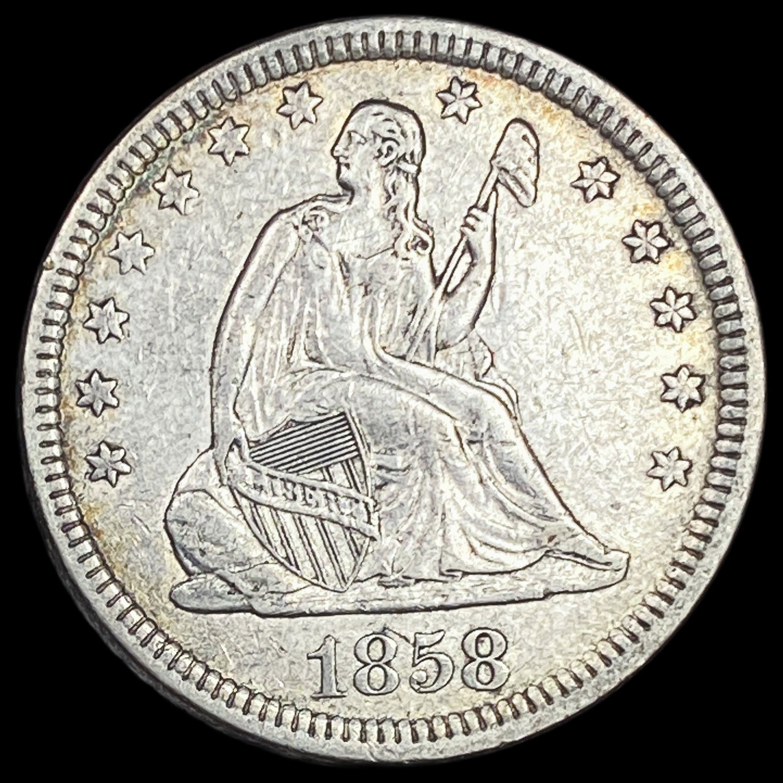 1858 Seated Liberty Silver Quarter CLOSELY  UNCIRCULATED (1 of 2)