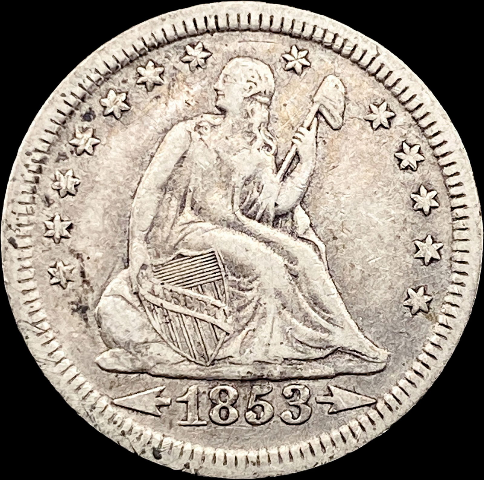 1853 ArrowsRays Seated Liberty Quarter NEARLY  UNCIRCULATED (1 of 2)