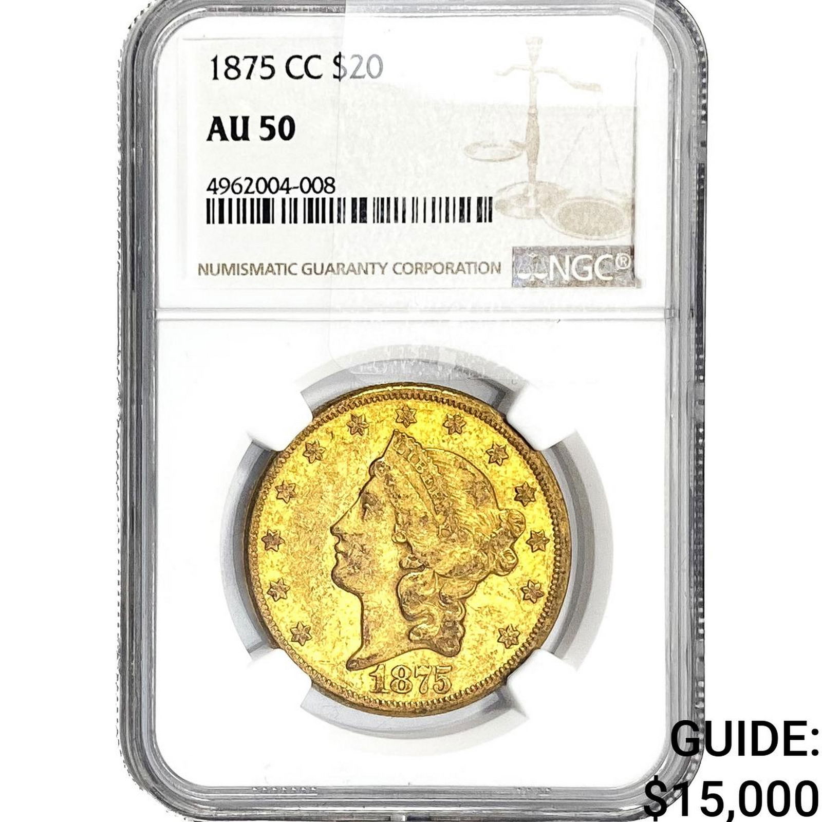 1875-CC $20 Gold Double Eagle NGC AU50 (1 of 2)