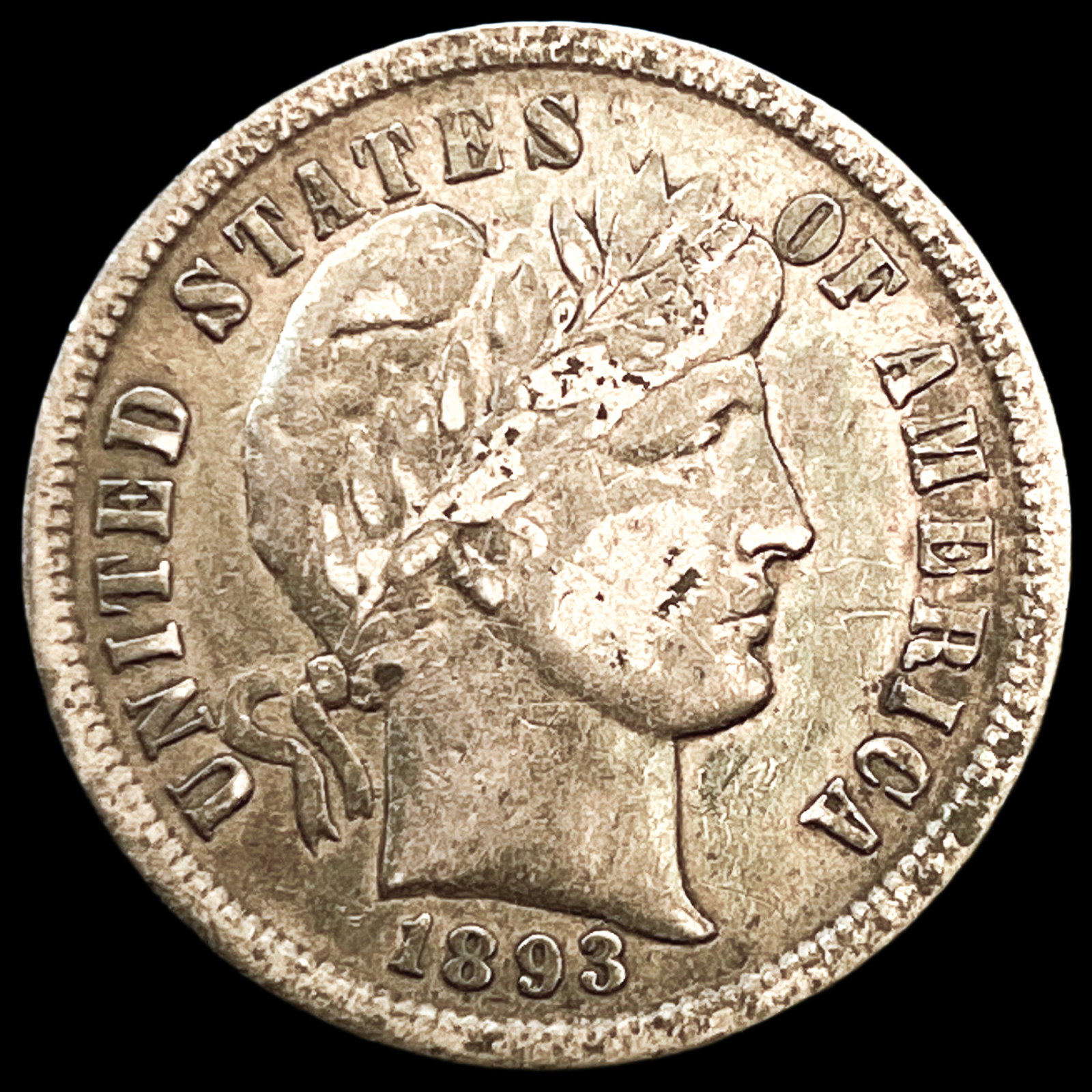 1893-S Silver Barber Dime ABOUT UNCIRCULATED: 1893-S Silver Barber Dime ABOUT UNCIRCULATED
