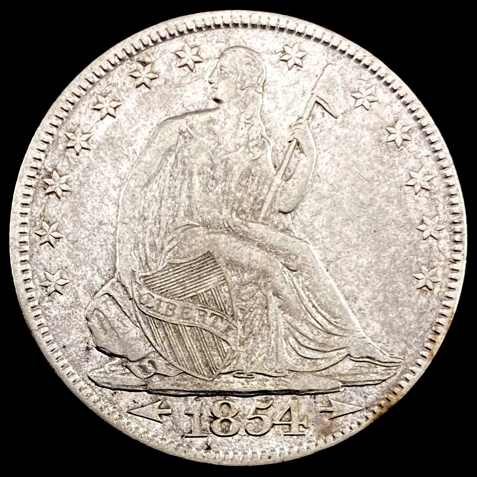 1854 Arrows Seated Liberty Half Dollar ABOUT  UNCIRCULATED (1 of 2)
