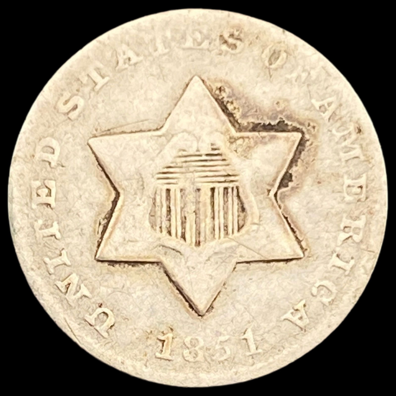 1851 Silver Three-Cent Piece LIGHTLY  CIRCULATED (1 of 2)