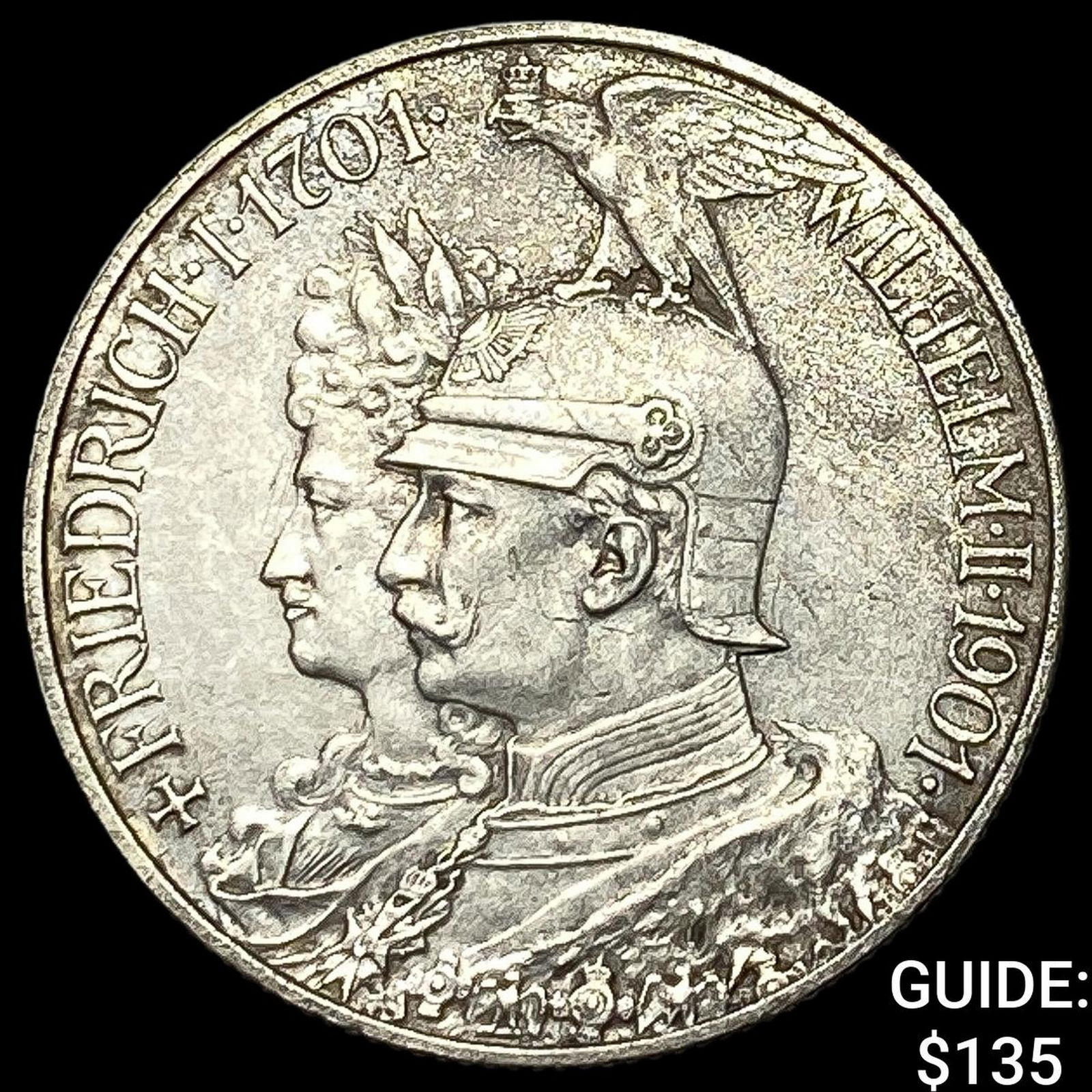 1901 Germany Wilhem II Silver 2 Mark CLOSELY UNCIRCULATED: 1901 Germany Wilhem II Silver 2 Mark CLOSELY UNCIRCULATED