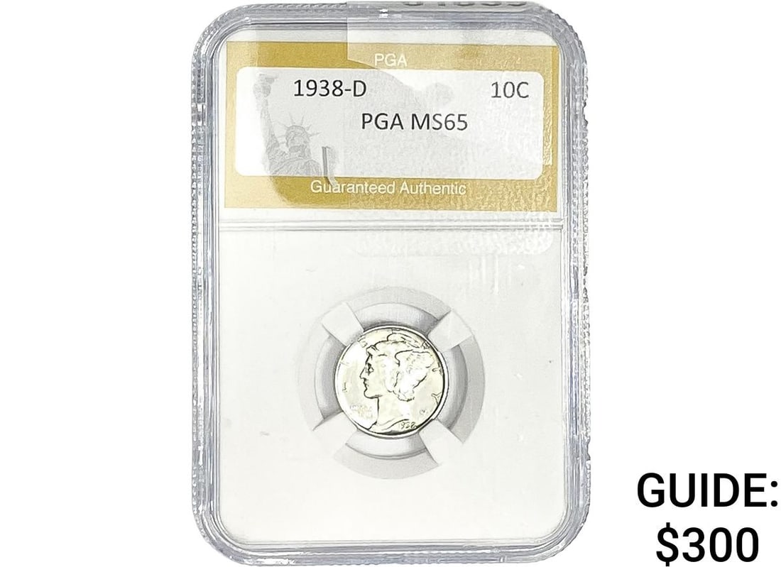 1938-D Mercury Silver Dime PGA MS65: 1938-D Mercury Silver Dime PGA MS65