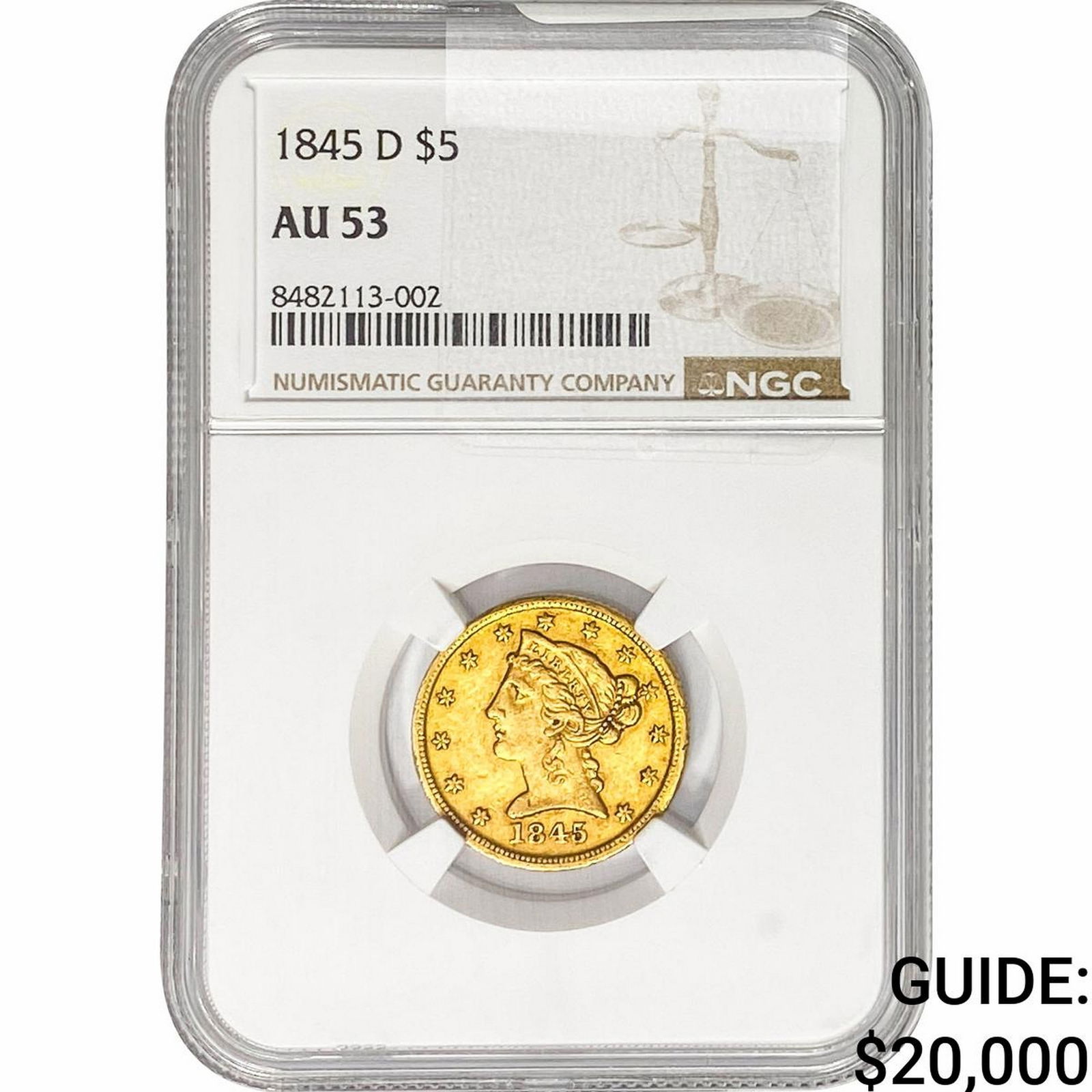 1845-D $5 Gold Half Eagle NGC AU53 (1 of 2)
