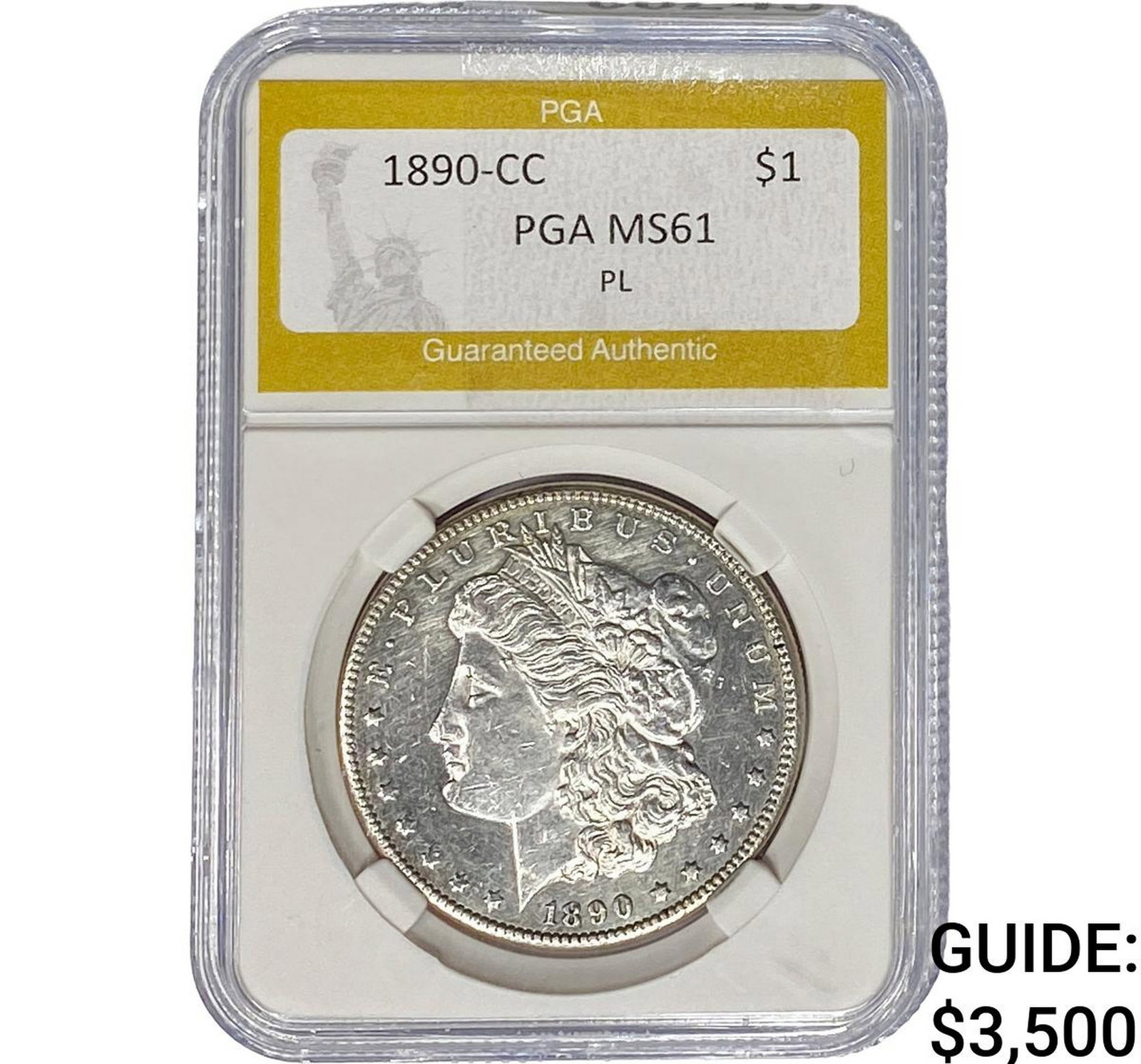 1890-CC Morgan Silver Dollar PGA MS61 PL: 1890-CC Morgan Silver Dollar PGA MS61 PL