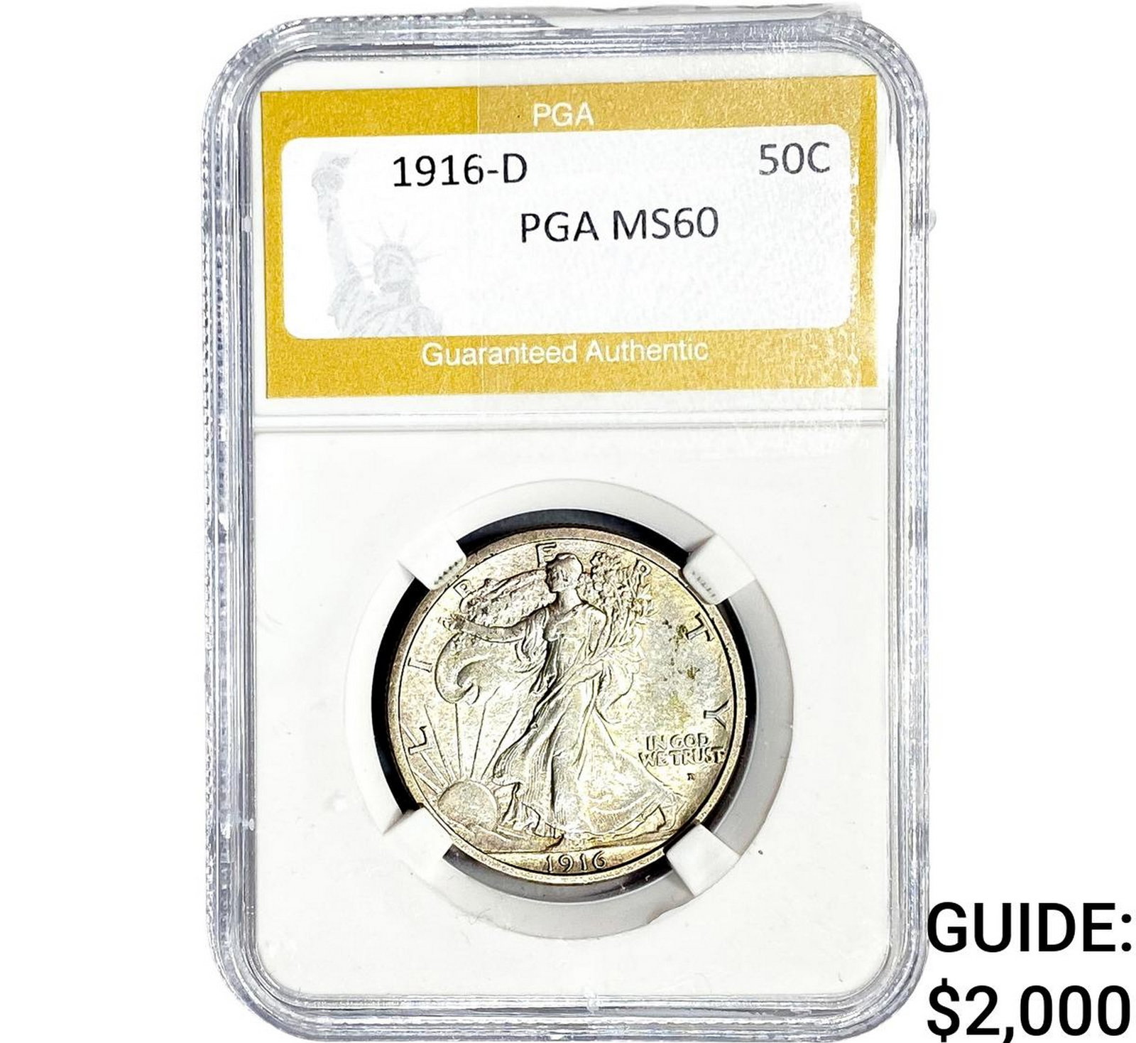 1916-D Walking Liberty Half Dollar PGA MS60: 1916-D Walking Liberty Half Dollar PGA MS60