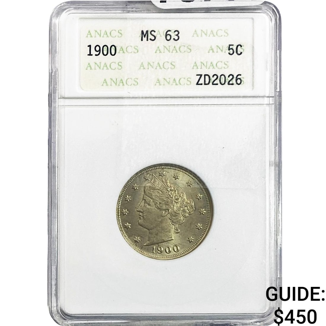 1900 Liberty Victory Nickel ANACS MS63: 1900 Liberty Victory Nickel ANACS MS63