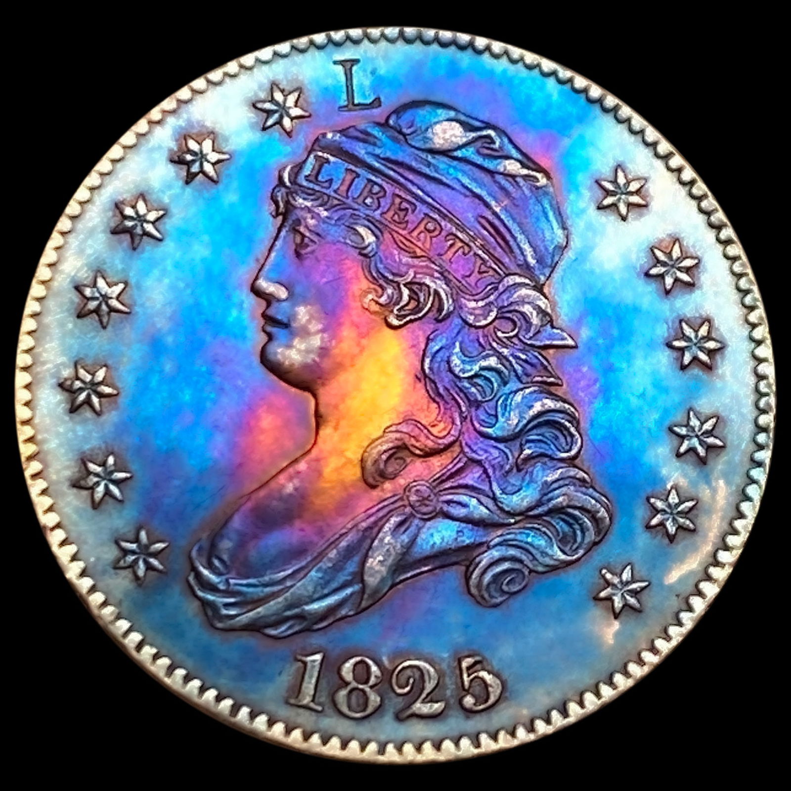 1825/4/2 B-2 L Countermark Capped Bust Quarter CHOICE BU (1 of 2)