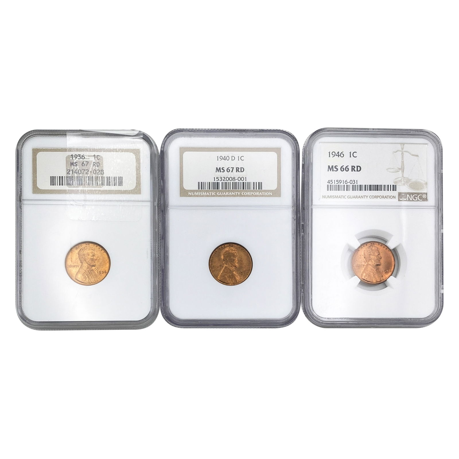 [3 Coins] 1936-1946 Wheat Cent NGC MS66-67 RD (1 of 2)
