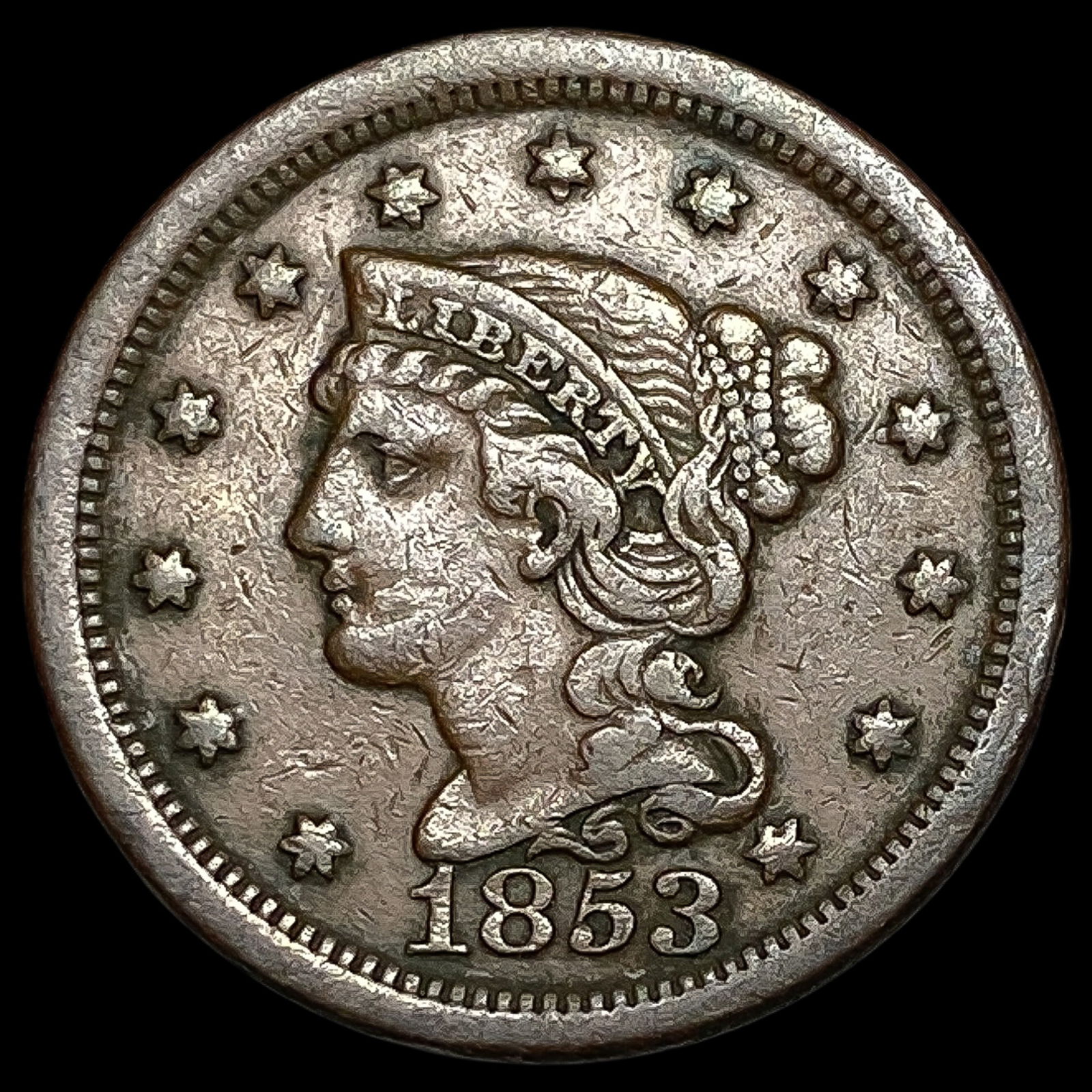 1853 Braided Hair Large Cent NEARLY UNCIRCULATED (1 of 2)