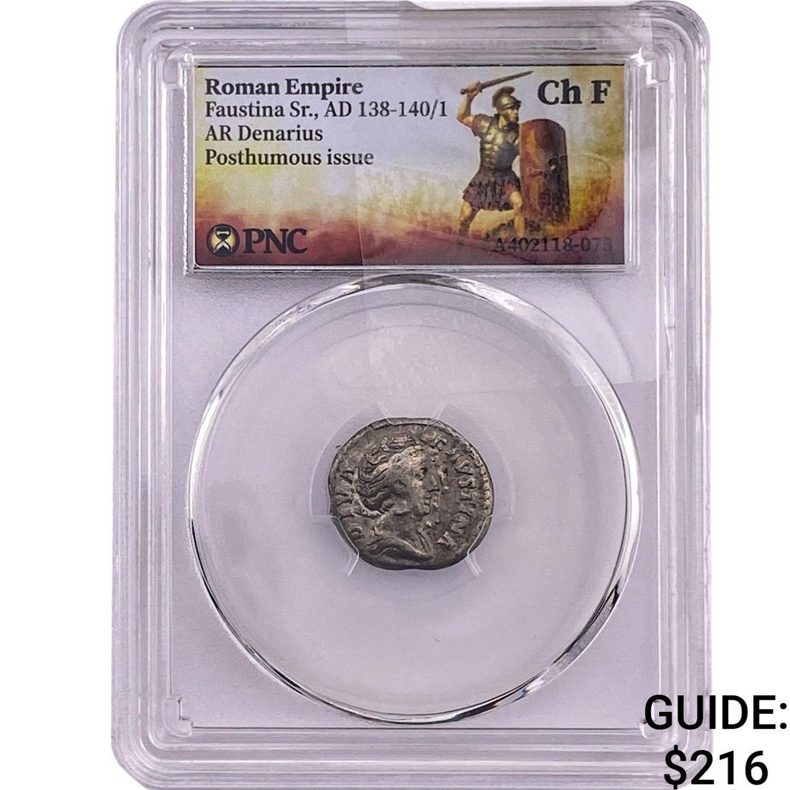 Roman Faustina Sr.,AD 138-140/1 AR Denarius PNC ChF (1 of 2)