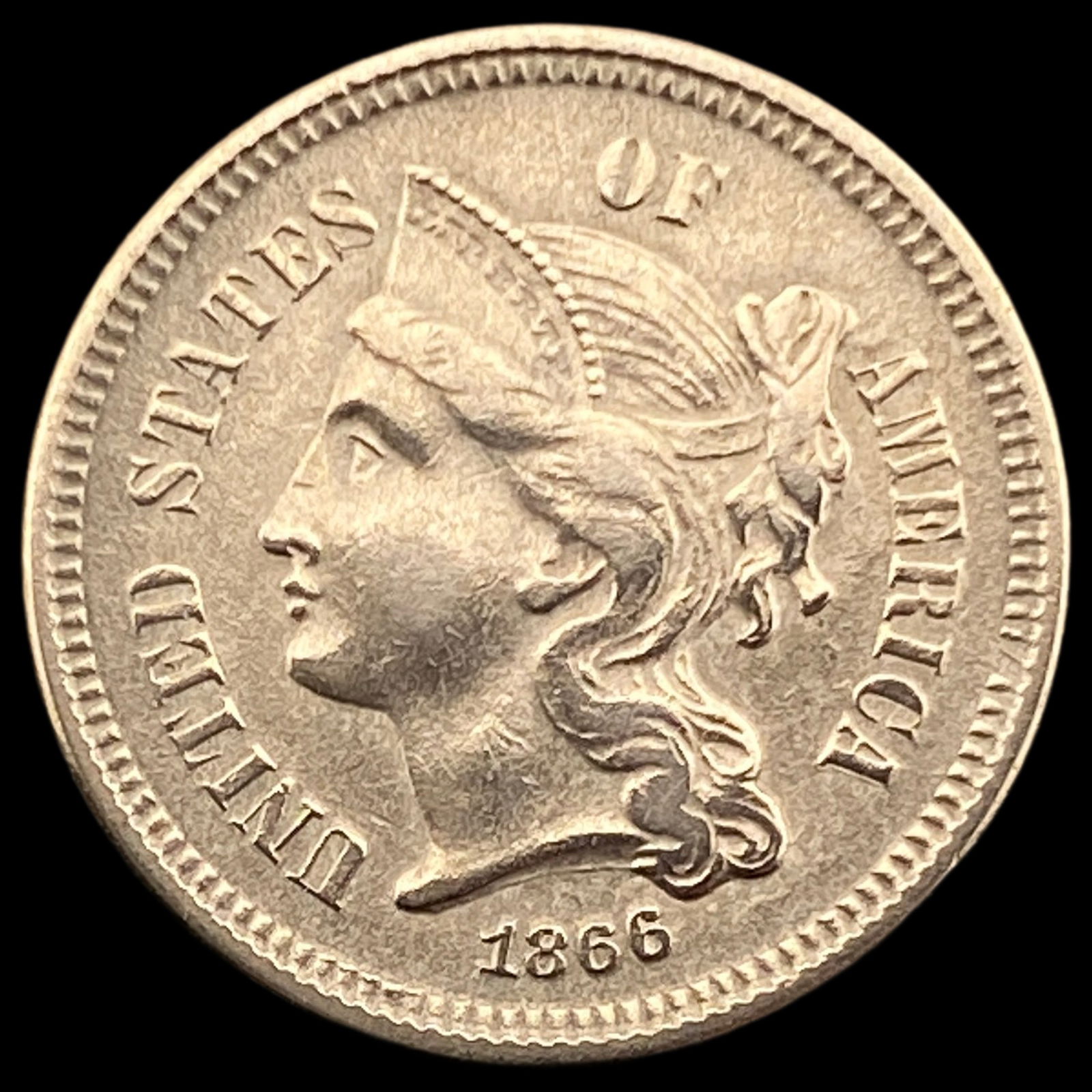 1866 Nickel Three-Cent Piece CLOSELY UNCIRCULATED (1 of 2)