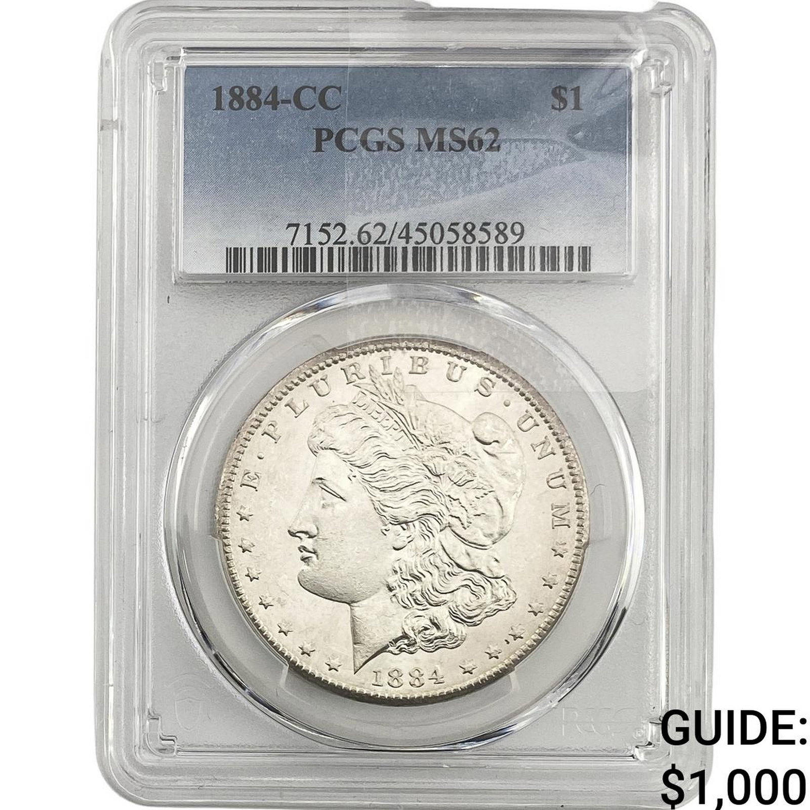 1884-CC Morgan Silver Dollar PCGS MS62: 1884-CC Morgan Silver Dollar PCGS MS62