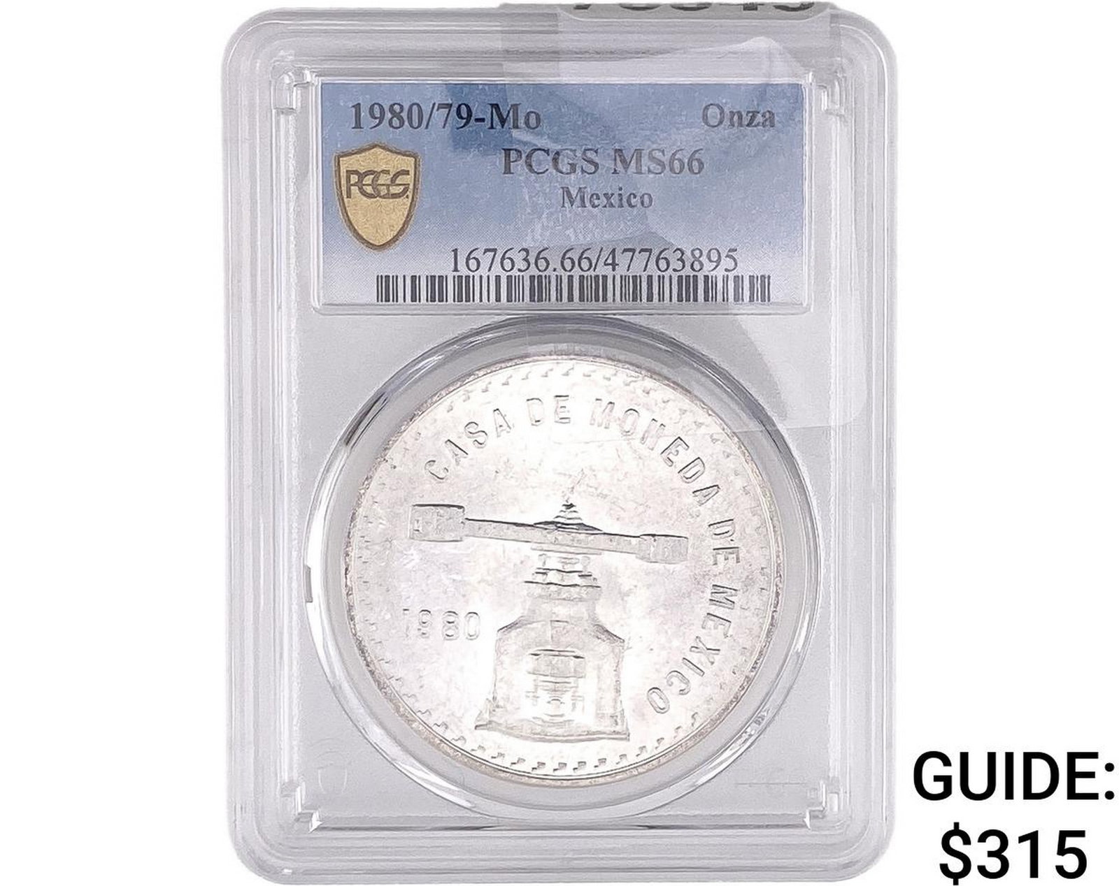 1980/79-Mo Una Onza Troy De Plata Pura Mexico PCGS MS66: 1980/79-Mo Una Onza Troy De Plata Pura Mexico PCGS MS66