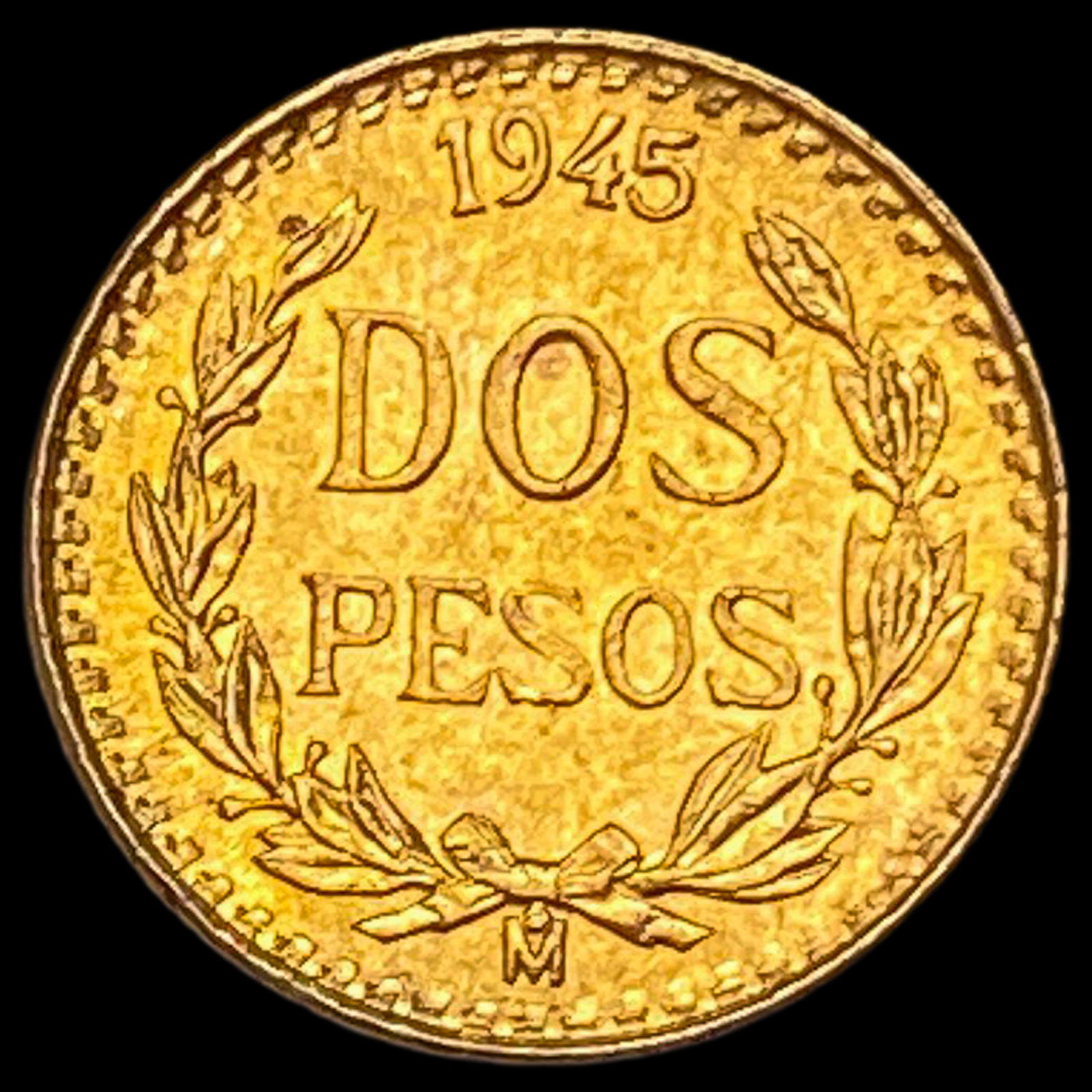 1945 Mexico Gold 2 Pesos .0482oz GEM BU: 1945 Mexico Gold 2 Pesos .0482oz GEM BU