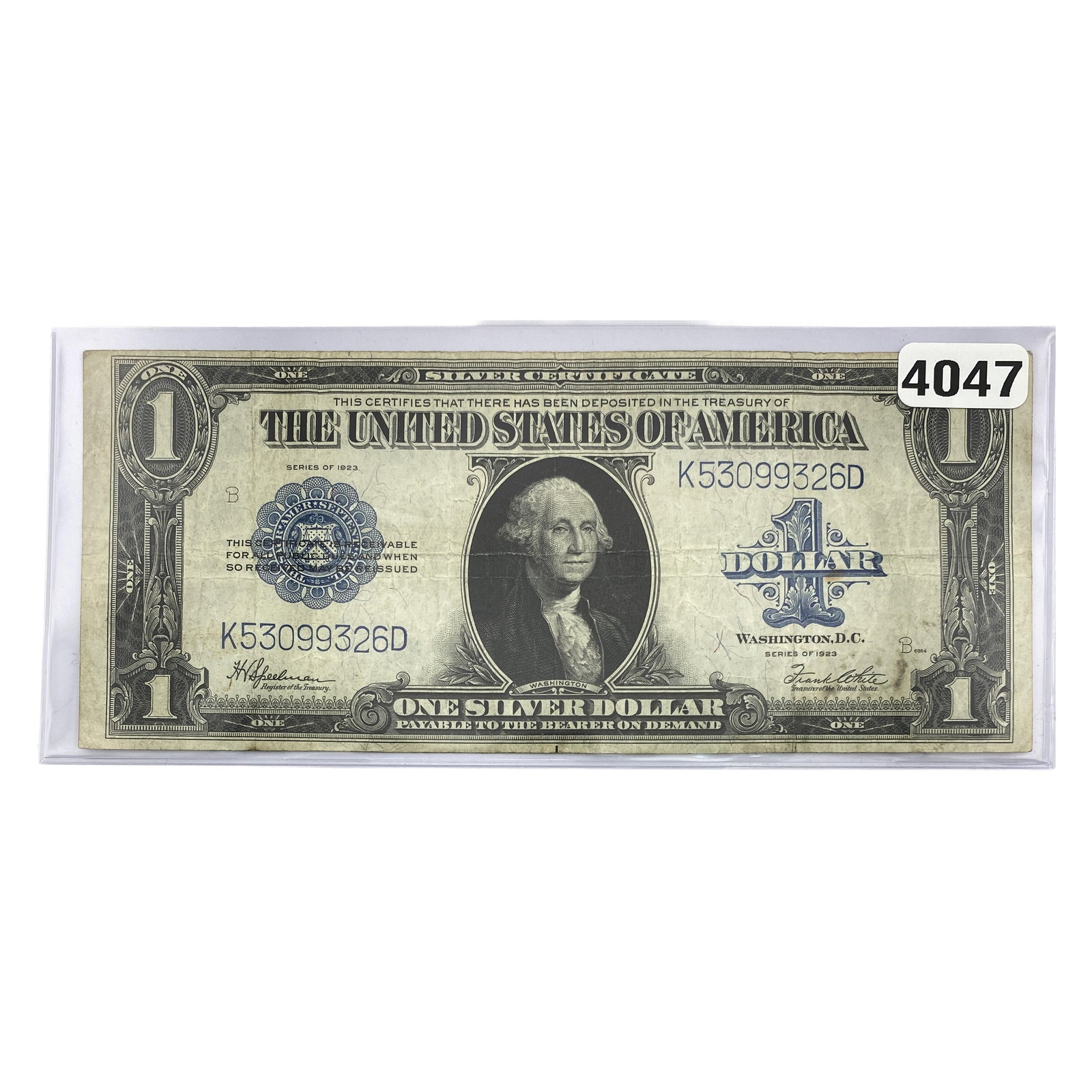 1923 $1 U.S. Large Silver Certificate Blue Seal 6: 1923 $1 U.S. Large Silver Certificate Blue Seal 6
