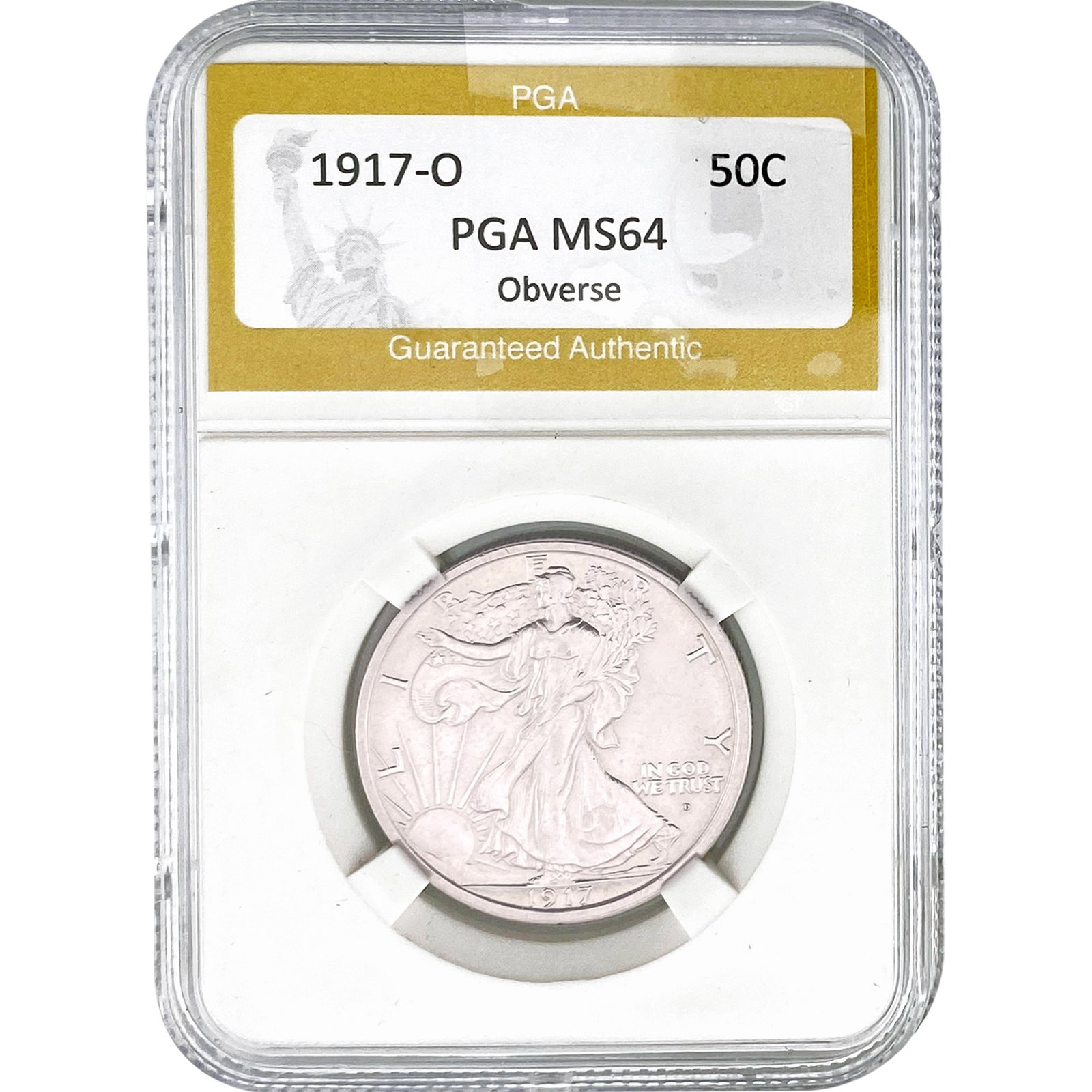 1917-D Walking Liberty Half Dollar PGA MS64 OVB: 1917-D Walking Liberty Half Dollar PGA MS64 OVB