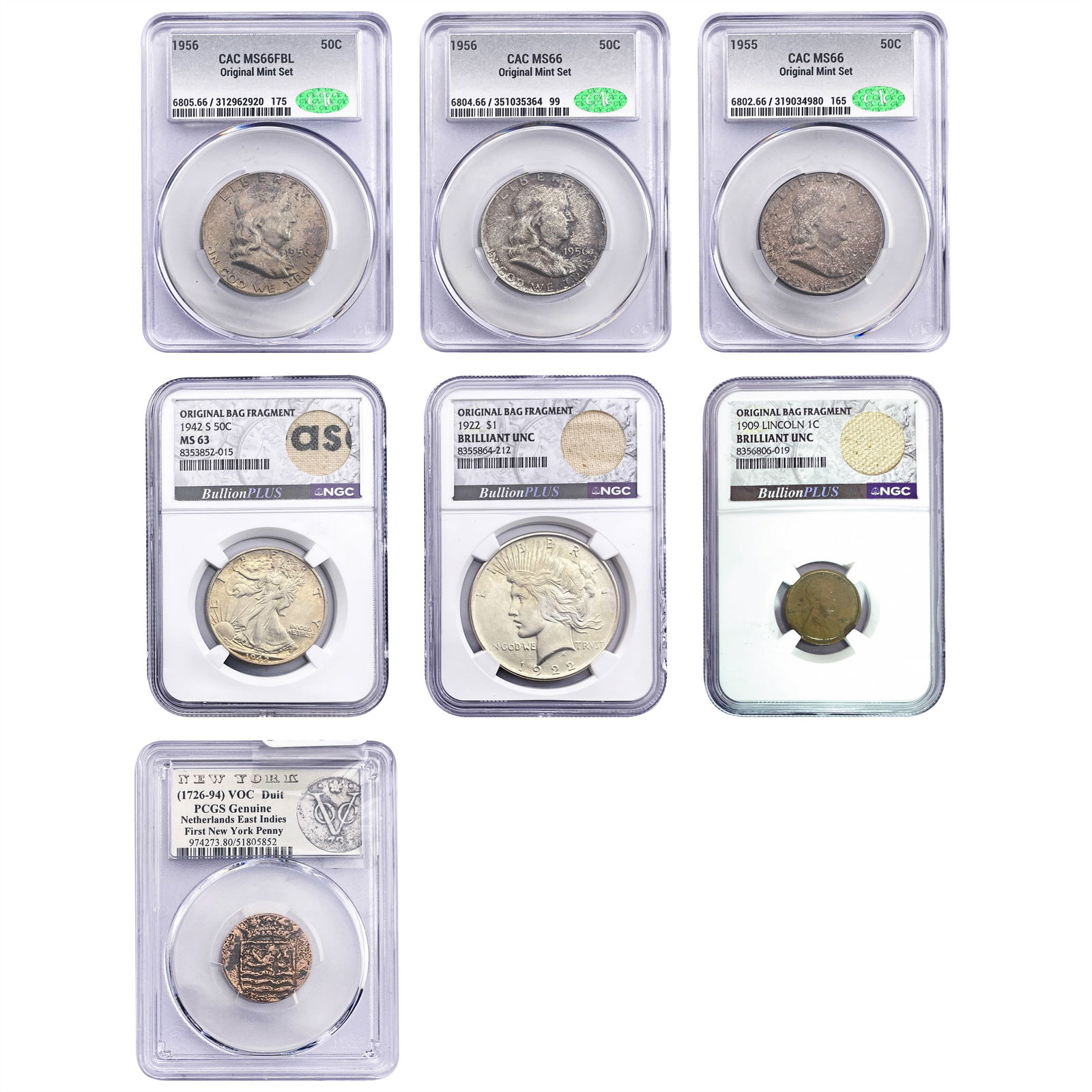 [7 Coins] 1726-1956 U.S. 1C, 50C, $1 Lot (1 of 2)