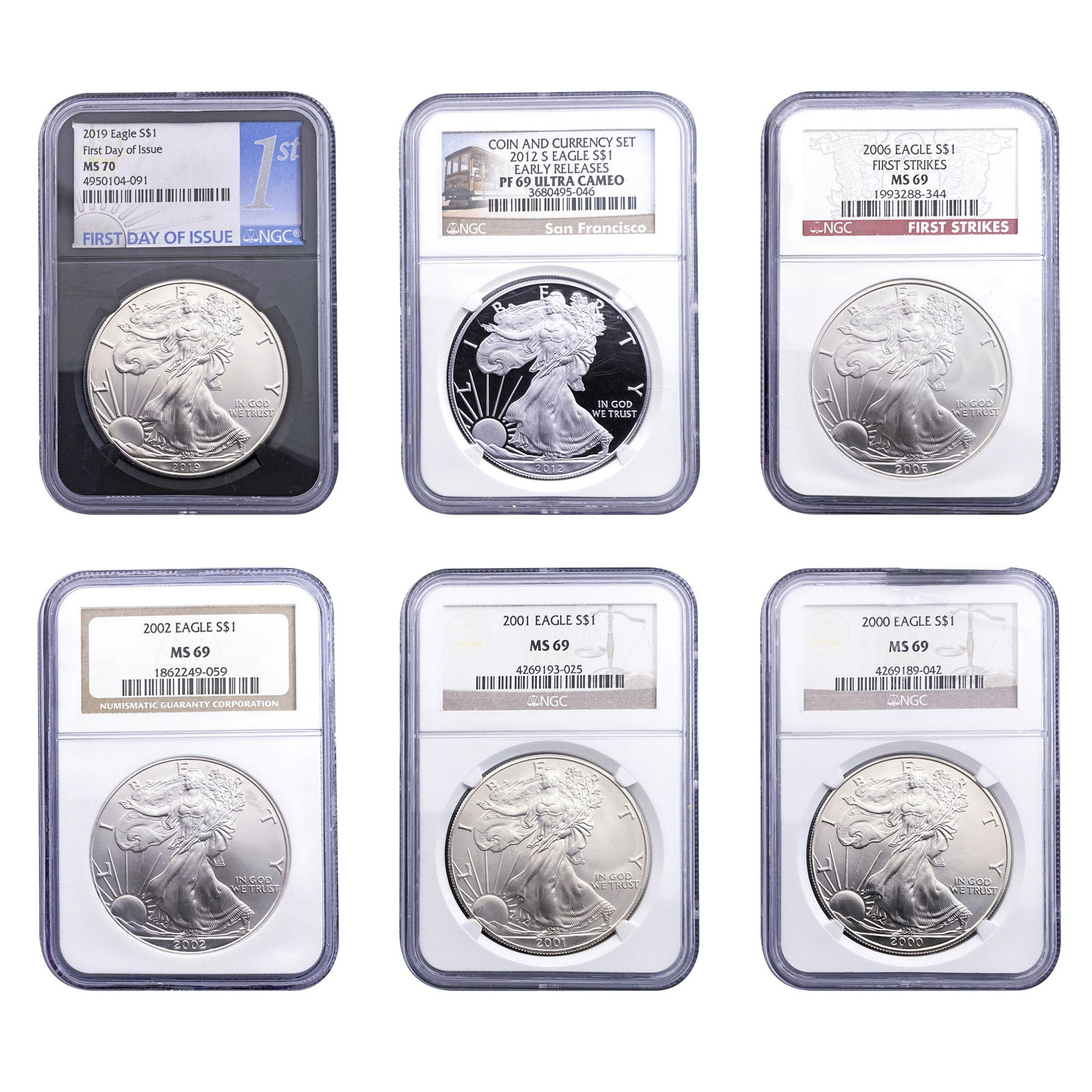 [6 Coins]2000-2019 Silver Eagle NGC MS 69-70/PF 69 (1 of 2)