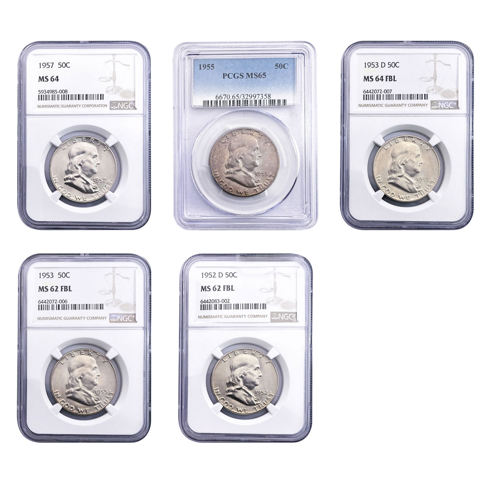 [5 Coins] 1952-1957 Franklin Half Dollar NGC/PCGS (1 of 11)