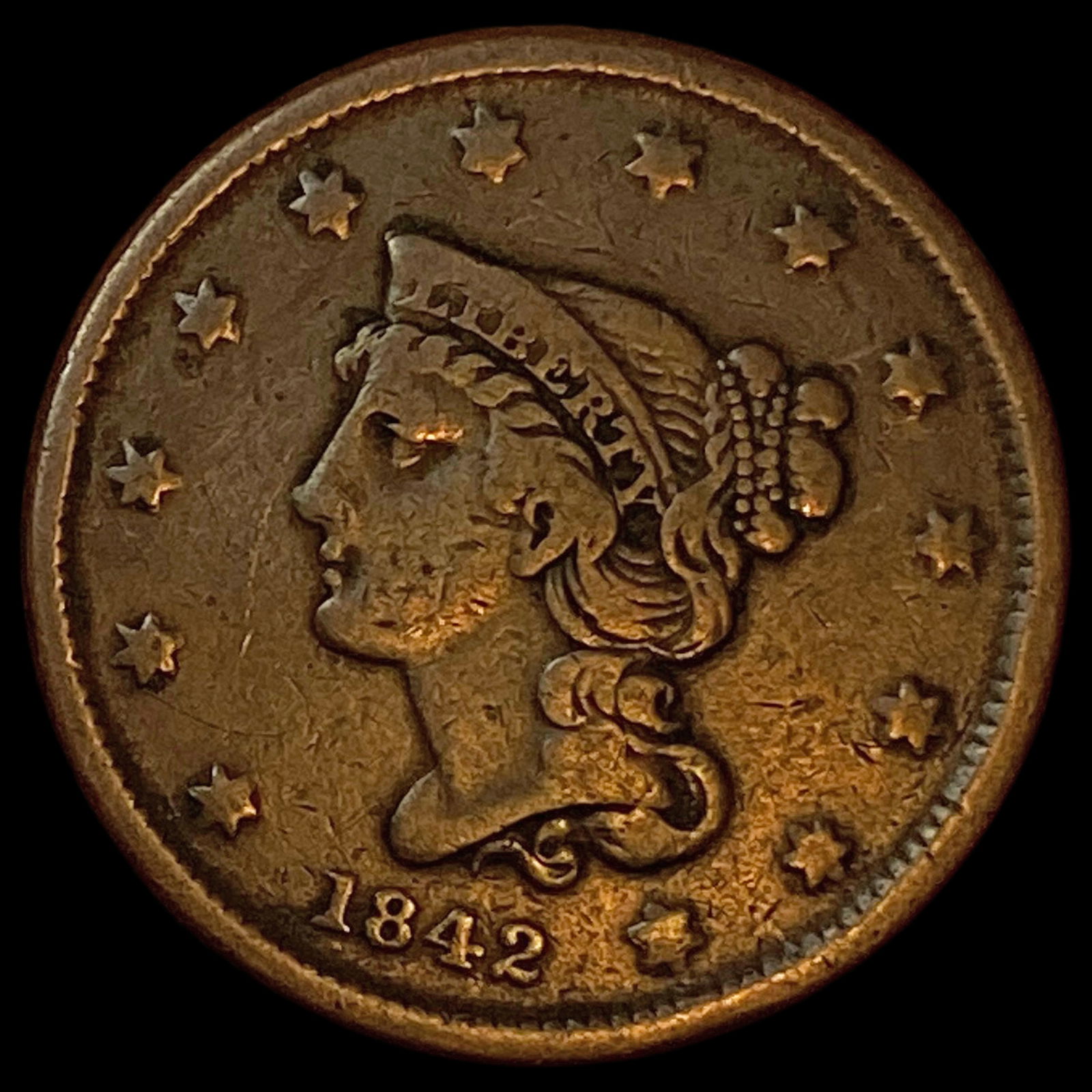 1842 Braided Hair Large Cent LIGHTLY CIRCULATED (1 of 2)