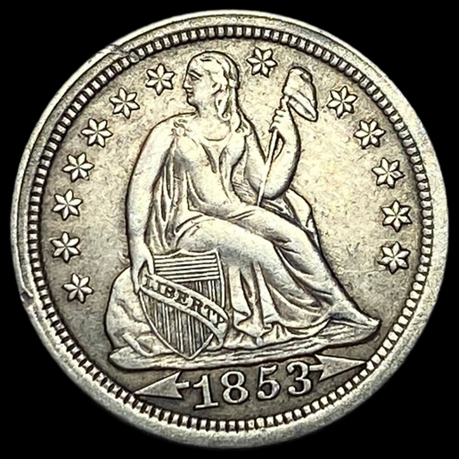 1853 Arrows Seated Liberty Silver Dime UNCIRCULATED (1 of 2)