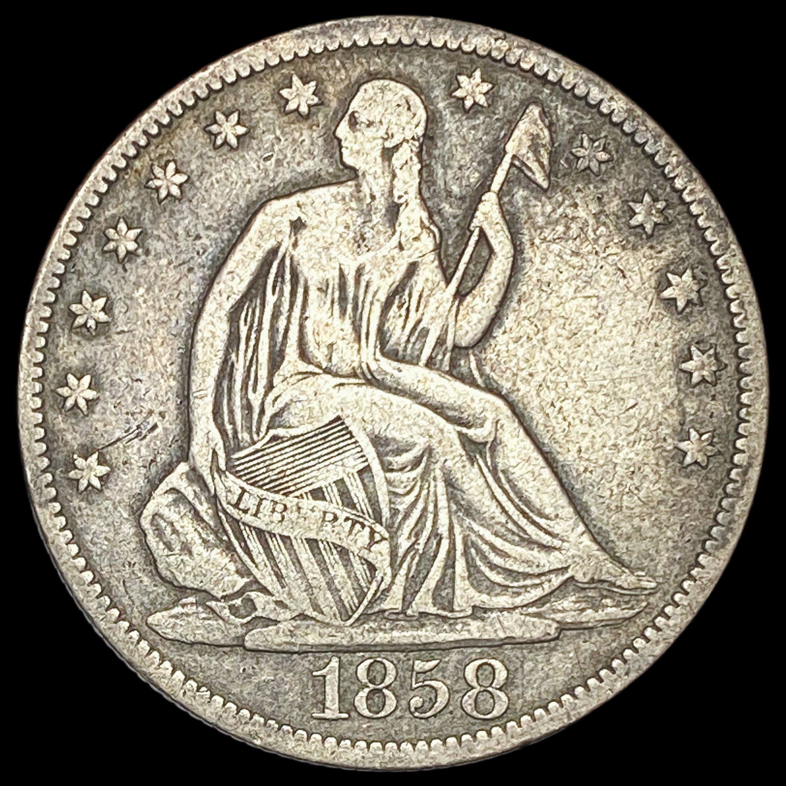 1858 Seated Liberty Half Dollar ABOUT  UNCIRCULATED (1 of 2)