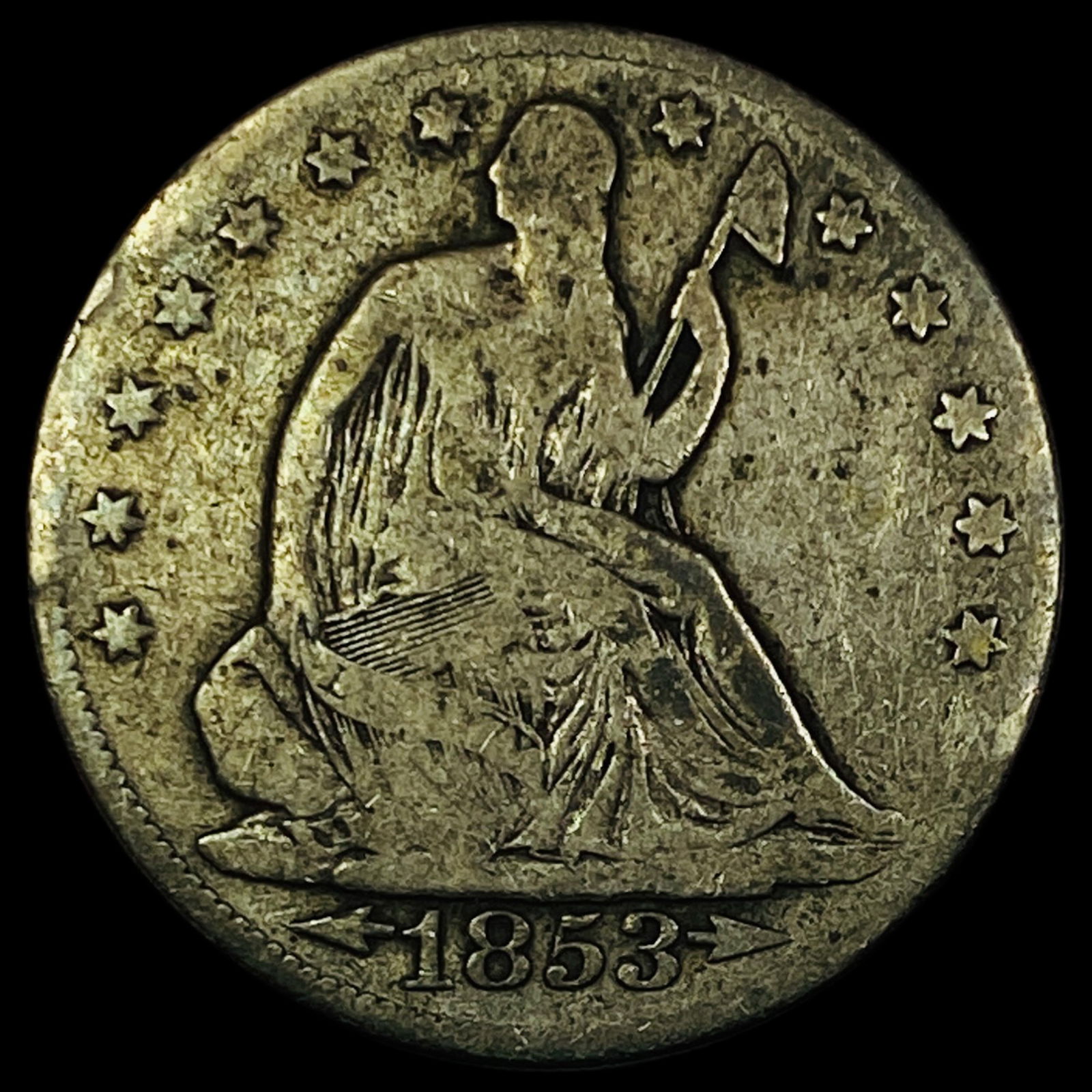 1853 Arrows/Rays Seated Liberty Half Dollar  NICELY CIRCULATED (1 of 2)