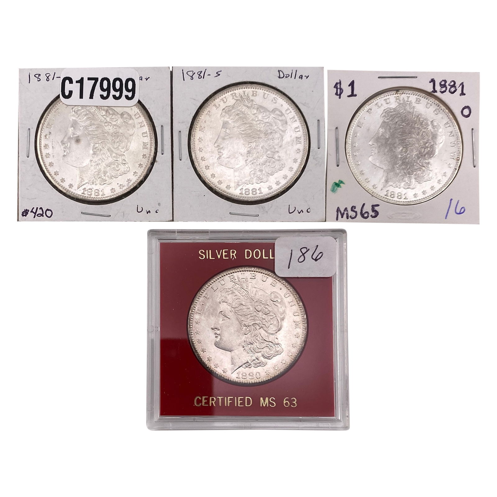 [4 Coins] 1880-1881 Morgan Silver Dollar N63 (1 of 2)