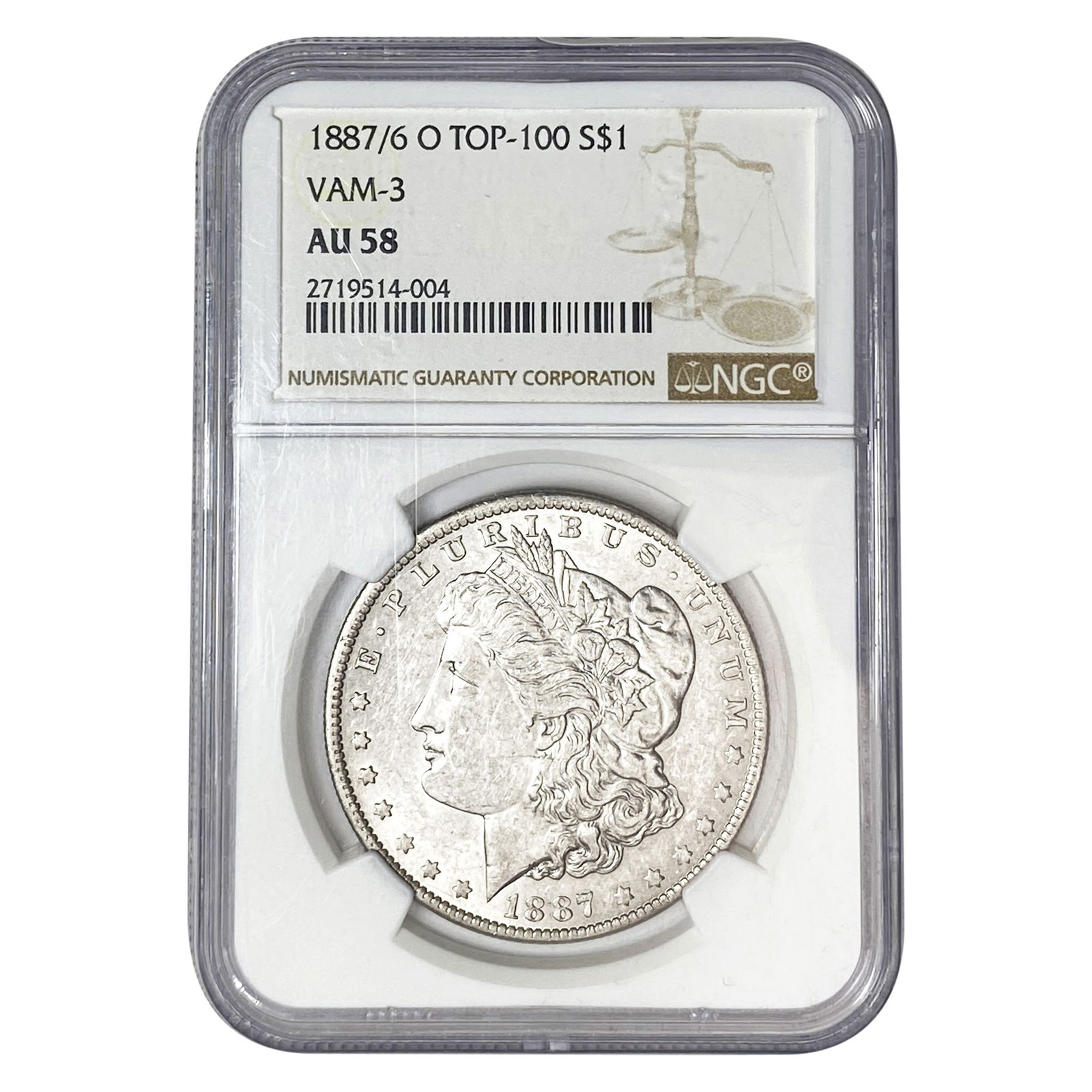 1887/6-O Morgan Silver Dollar NGC AU58 (1 of 2)