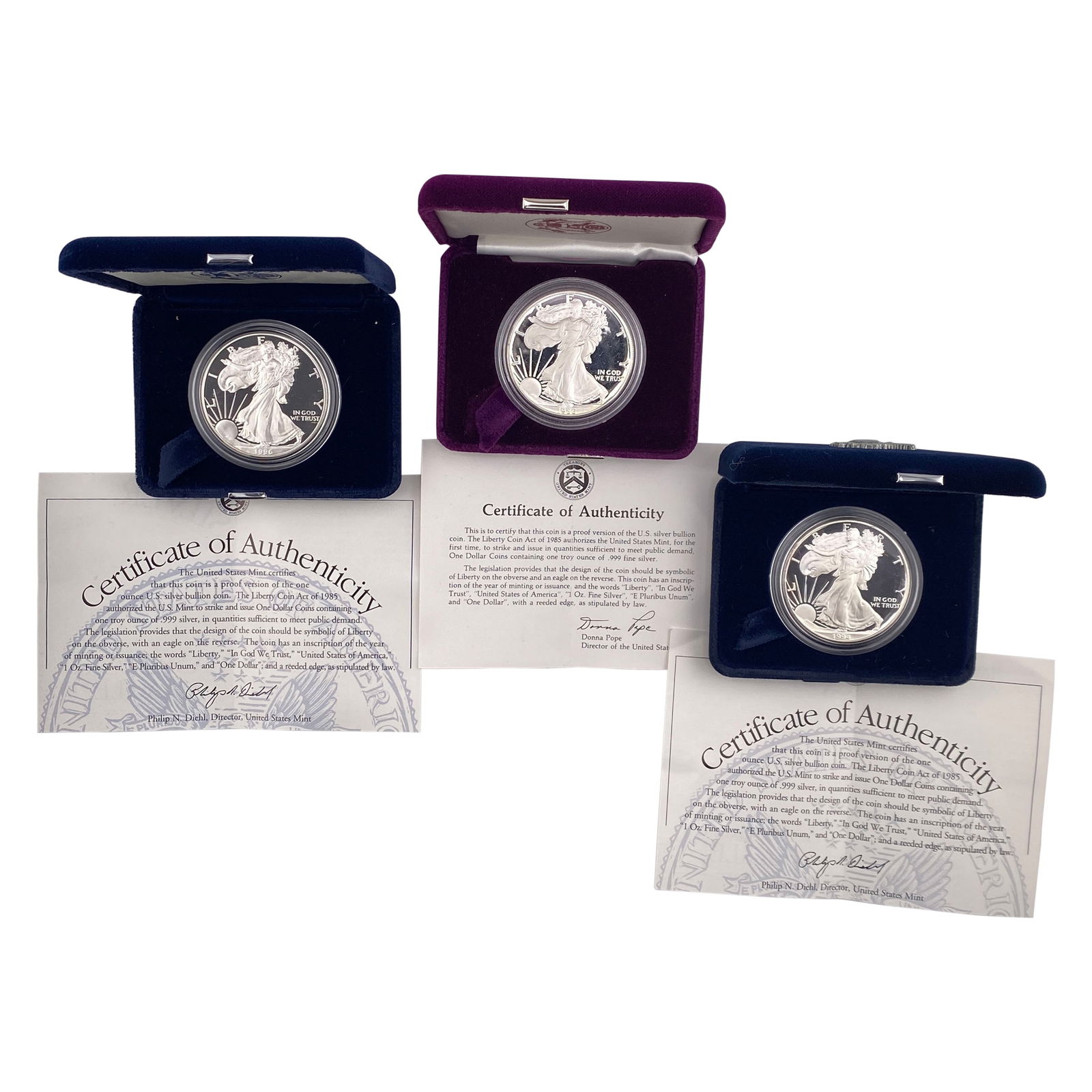 [3 Coins] Various Dates 1 oz Proof Silver Eagles (1 of 2)