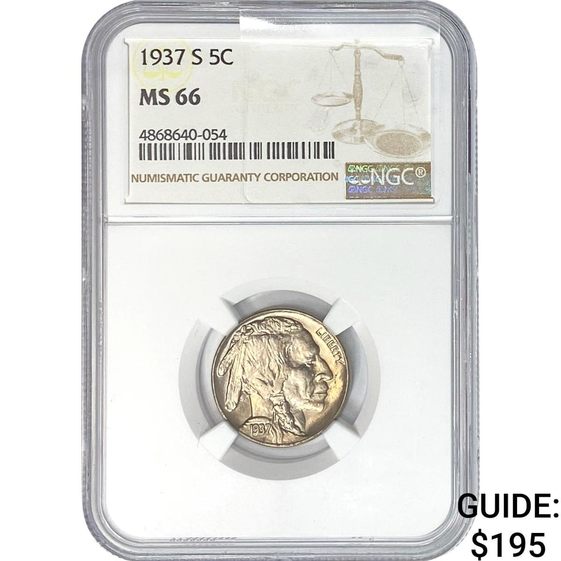 1937-S Buffalo Nickel NGC MS66: 1937-S Buffalo Nickel NGC MS66