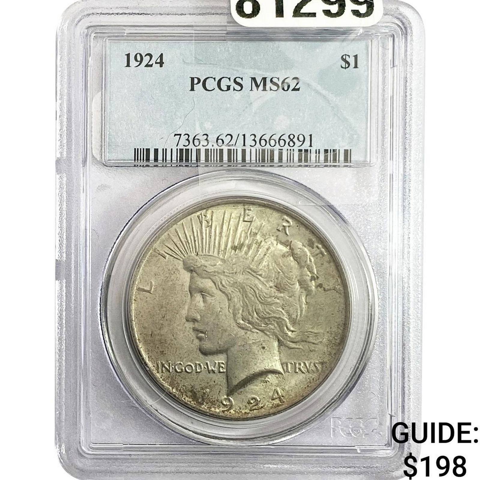 1924 Silver Peace Dollar PCGS MS62: 1924 Silver Peace Dollar PCGS MS62