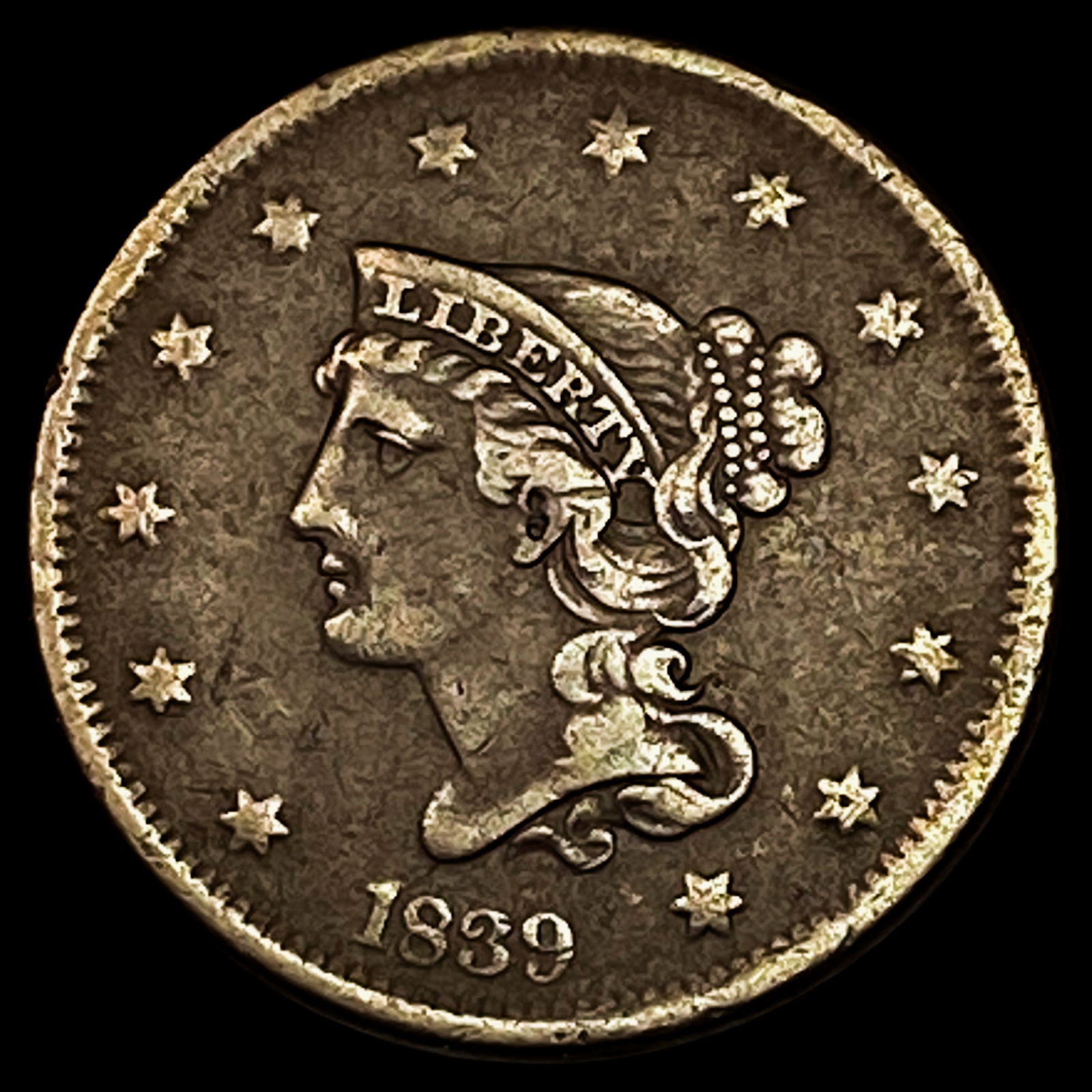 1839 Coronet Head Large Cent NEARLY UNCIRCULATED: 1839 Coronet Head Large Cent NEARLY UNCIRCULATED