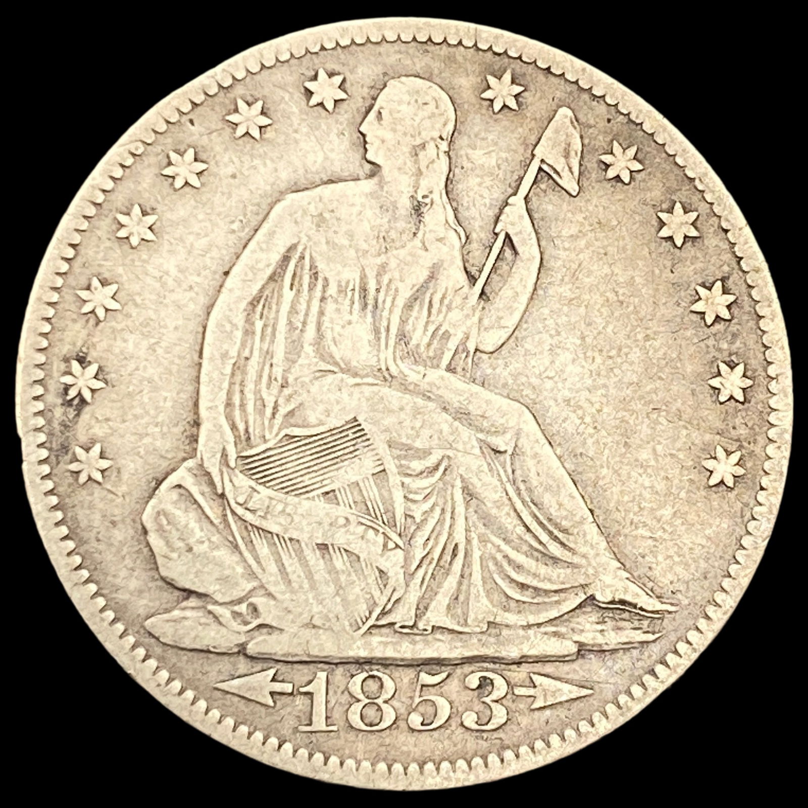 1853-O Arrows/Rays Seated Liberty Half Dollar LIGHTLY CIRCULATED (1 of 2)