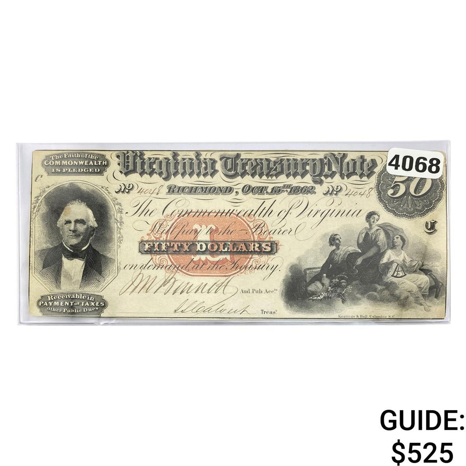 1862 $50 Virginia Treasury Note (1 of 2)