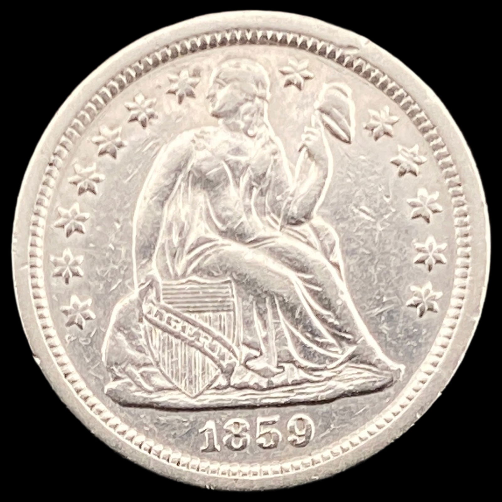 1859 Silver Seated Liberty Dime CLOSELY UNCIRCULATED (1 of 2)