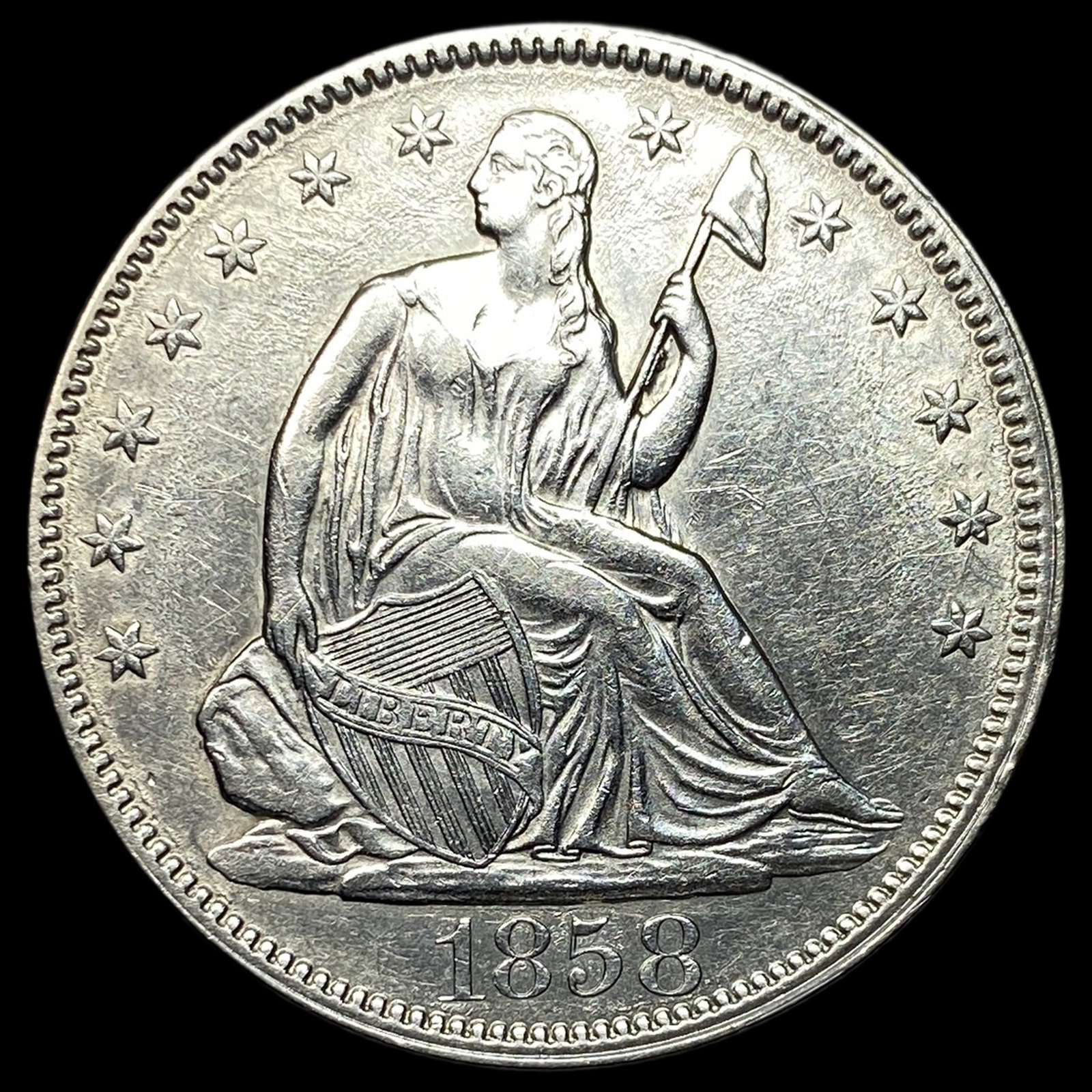 1858 Seated Liberty Half Dollar CLOSELY UNCIRCULATED (1 of 2)