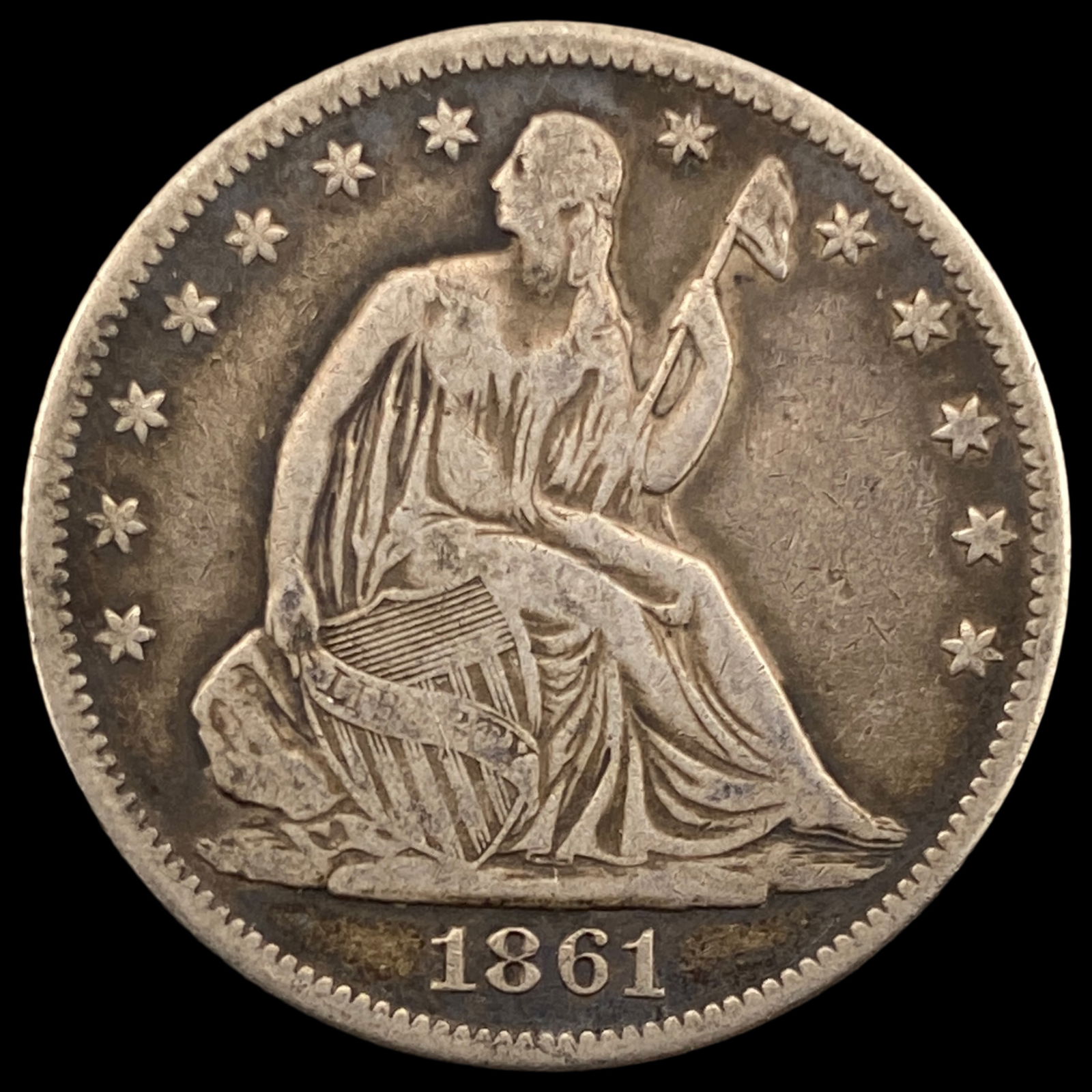 1861 Silver Seated Liberty Half Dollar LIGHTLY CIRCULATED (1 of 2)