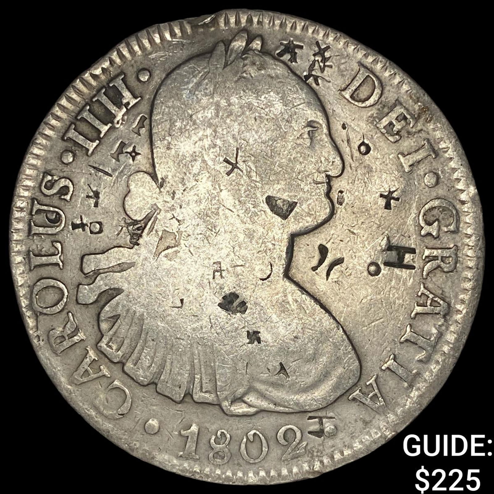 1802 Colonial Spain Silver 8 Reales Chopmarks NEARLY UNCIRCULATED (1 of 2)