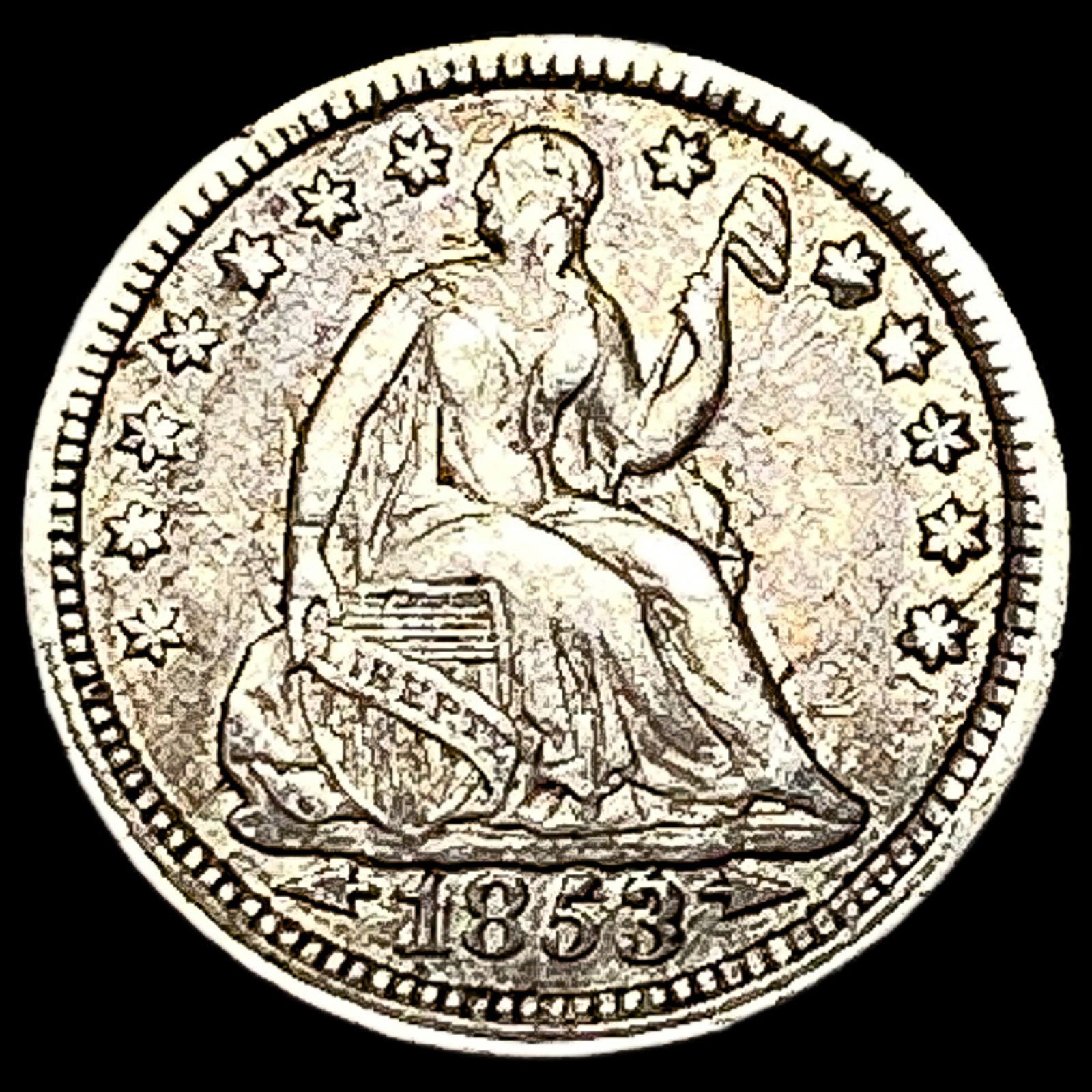 1853 Seated Liberty Half Dime NEARLY UNCIRCULATED (1 of 2)