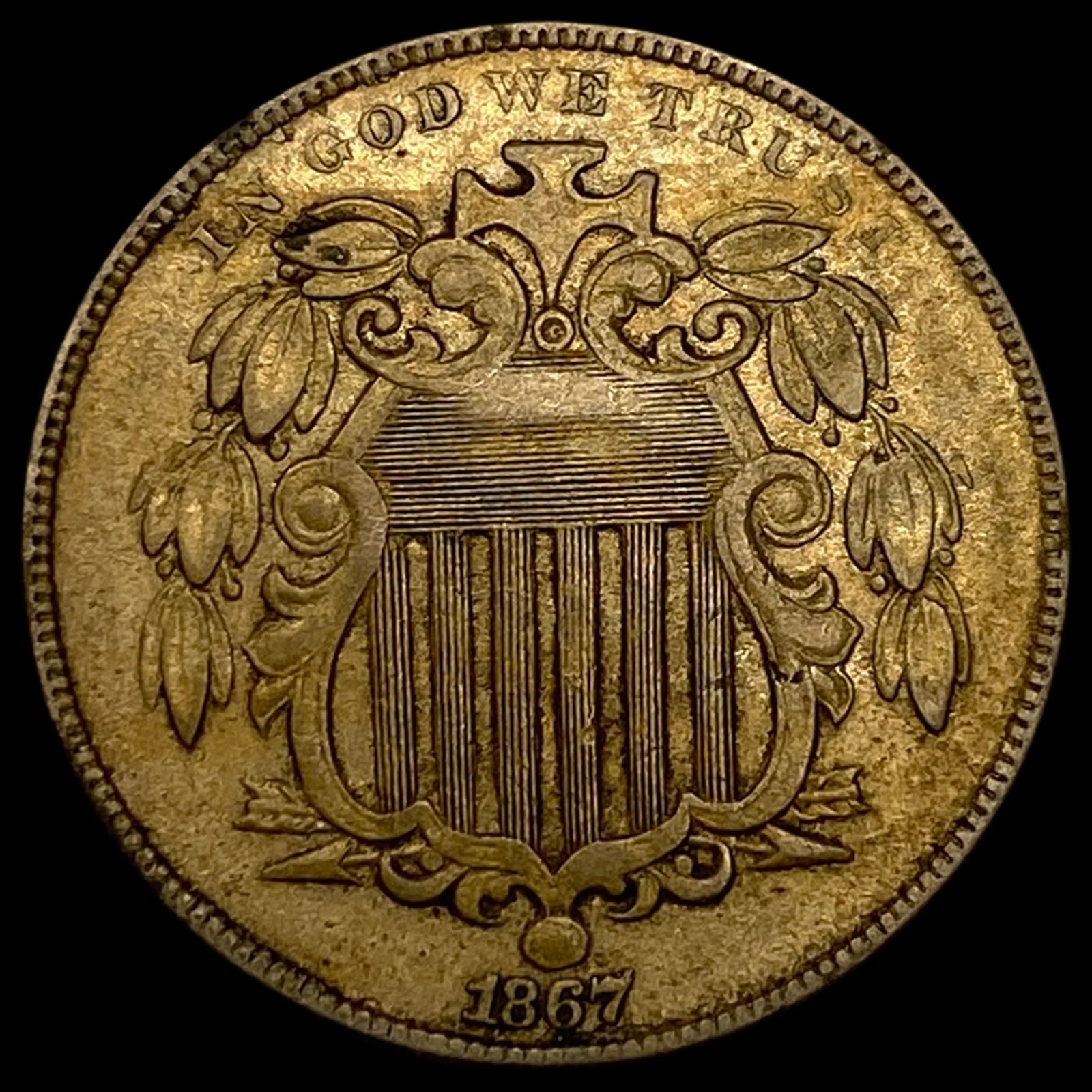 1867 Shield Nickel ABOUT UNCIRCULATED (1 of 2)