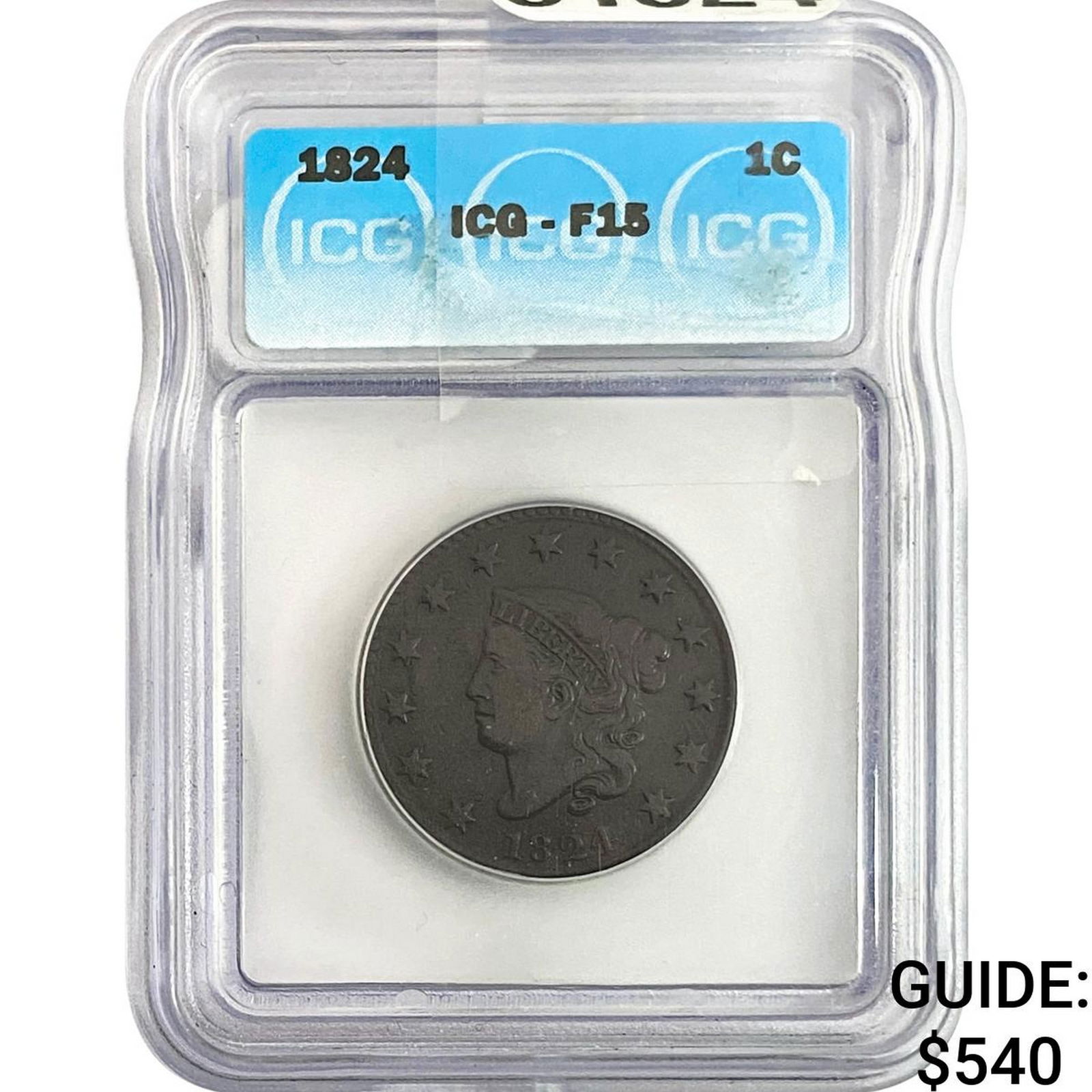 1824 Coronet Head Large Cent ICG F15 (1 of 2)