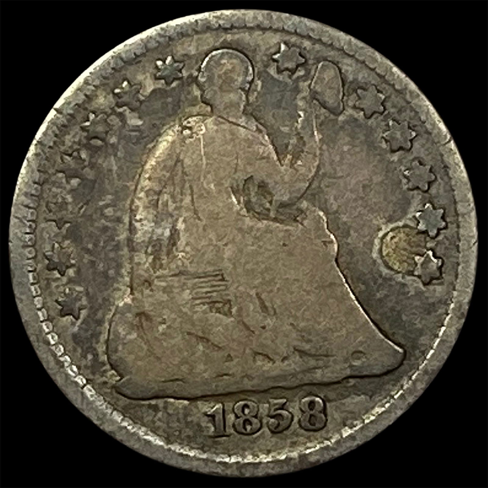 1858 Seated Liberty Half Dime NICELY CIRCULATED (1 of 2)