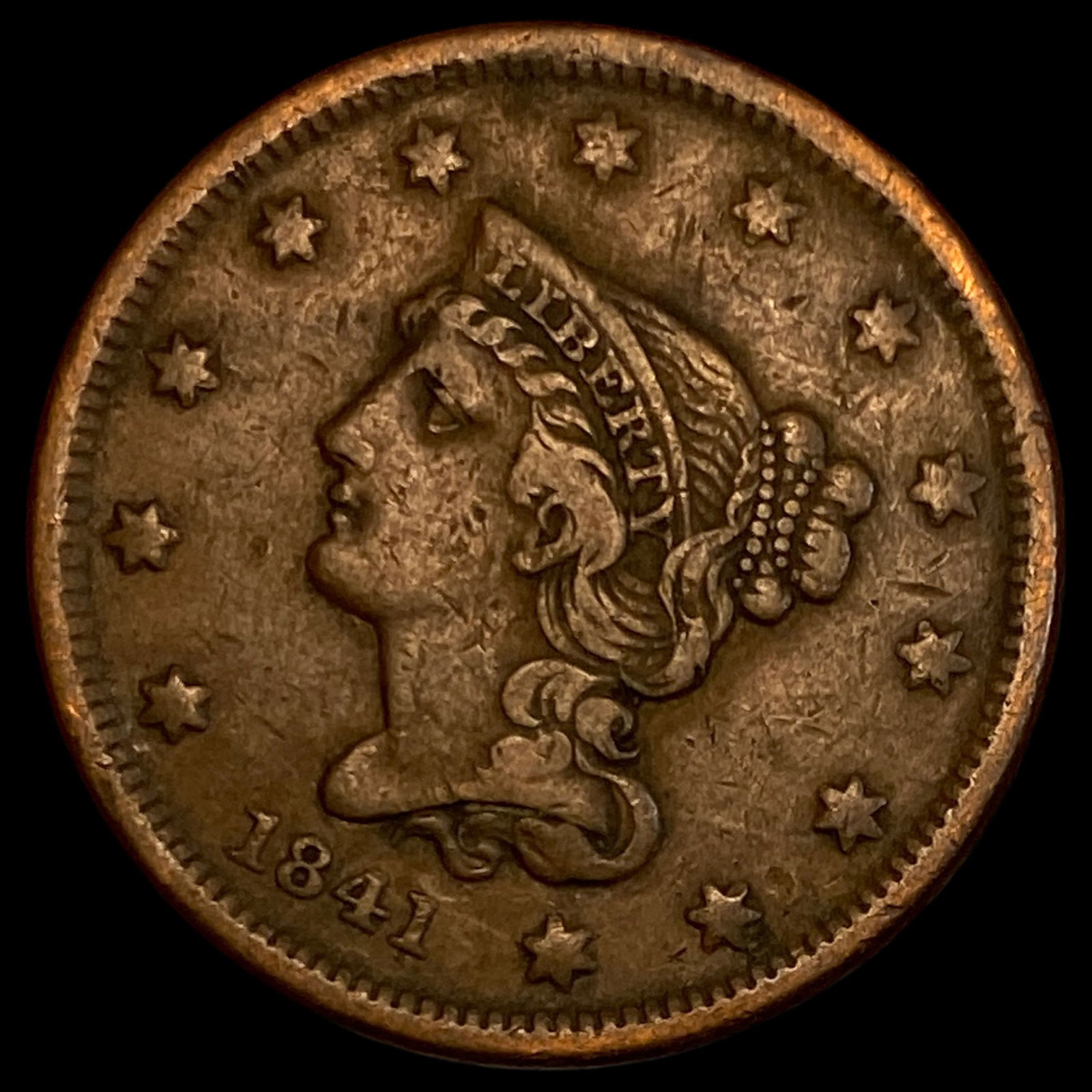 1841 Braided Hair Large Cent ABOUT UNCIRCULATED (1 of 2)