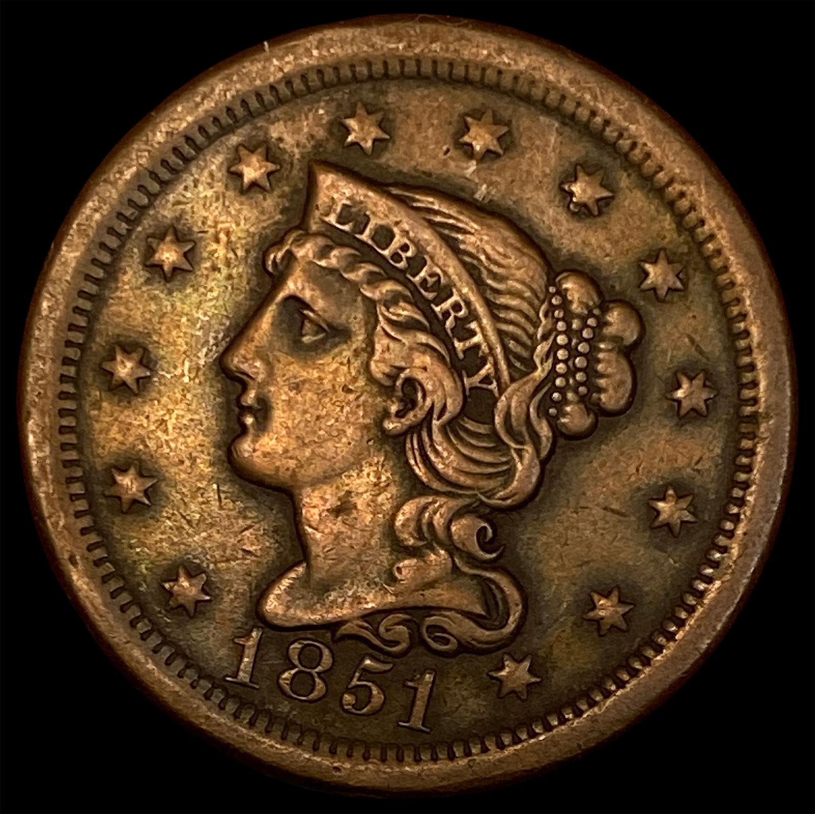 1851 Braided Hair Large Cent LIGHTLY CIRCULATED (1 of 2)