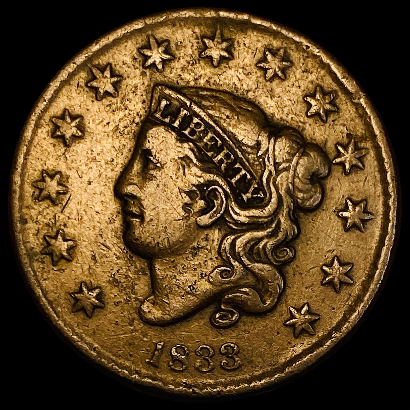 1833 Coronet Head Large Cent ABOUT UNCIRCULATED (1 of 2)