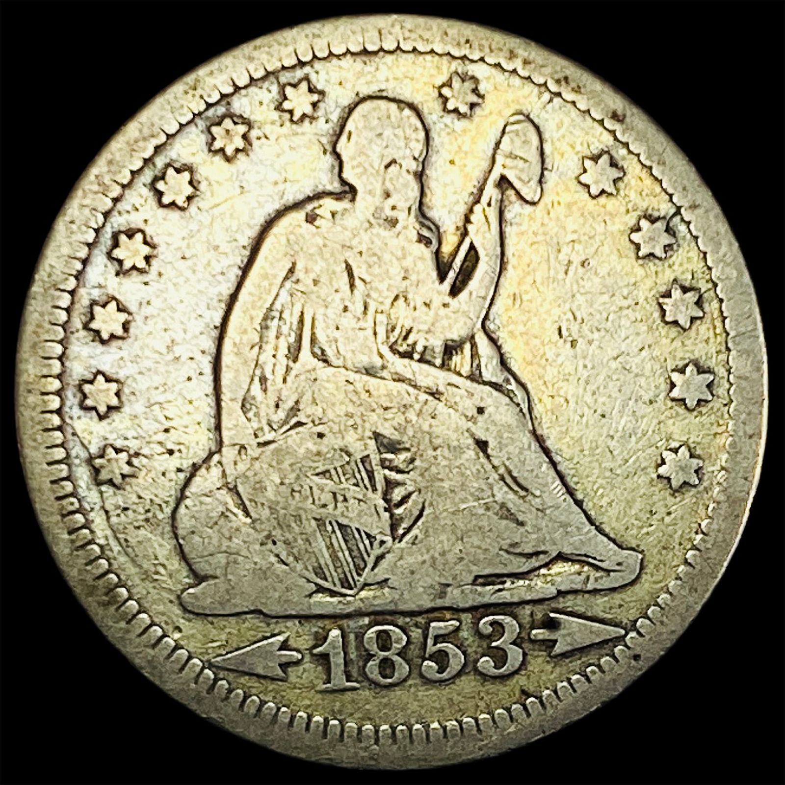 1853 Arrows/Rays Seated Liberty Quarter NICELY CIRCULATED (1 of 2)