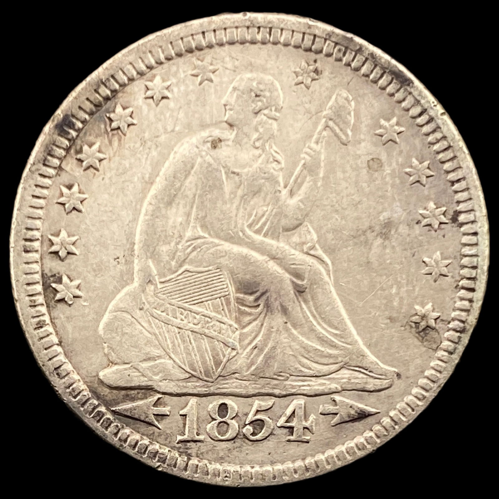 1854 Arrows Seated Liberty Quarter CLOSELY UNCIRCULATED (1 of 2)